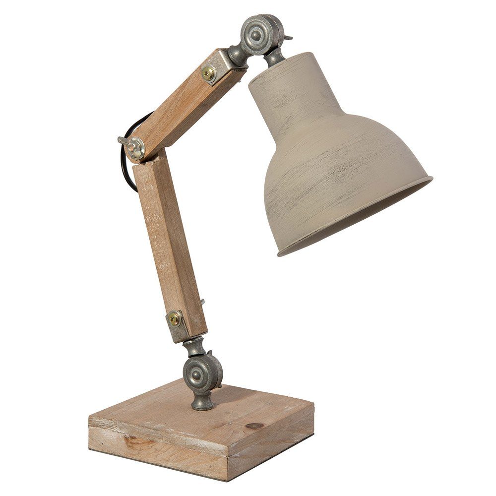 Clayre & Eef Tischleuchte Schreibtischlampe LEWIS weiß braun aus Holz Metall Hampton Long Island