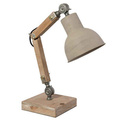 Clayre & Eef Tischleuchte Schreibtischlampe LEWIS weiß braun aus Holz Metall Hampton Long Island Lampe E27