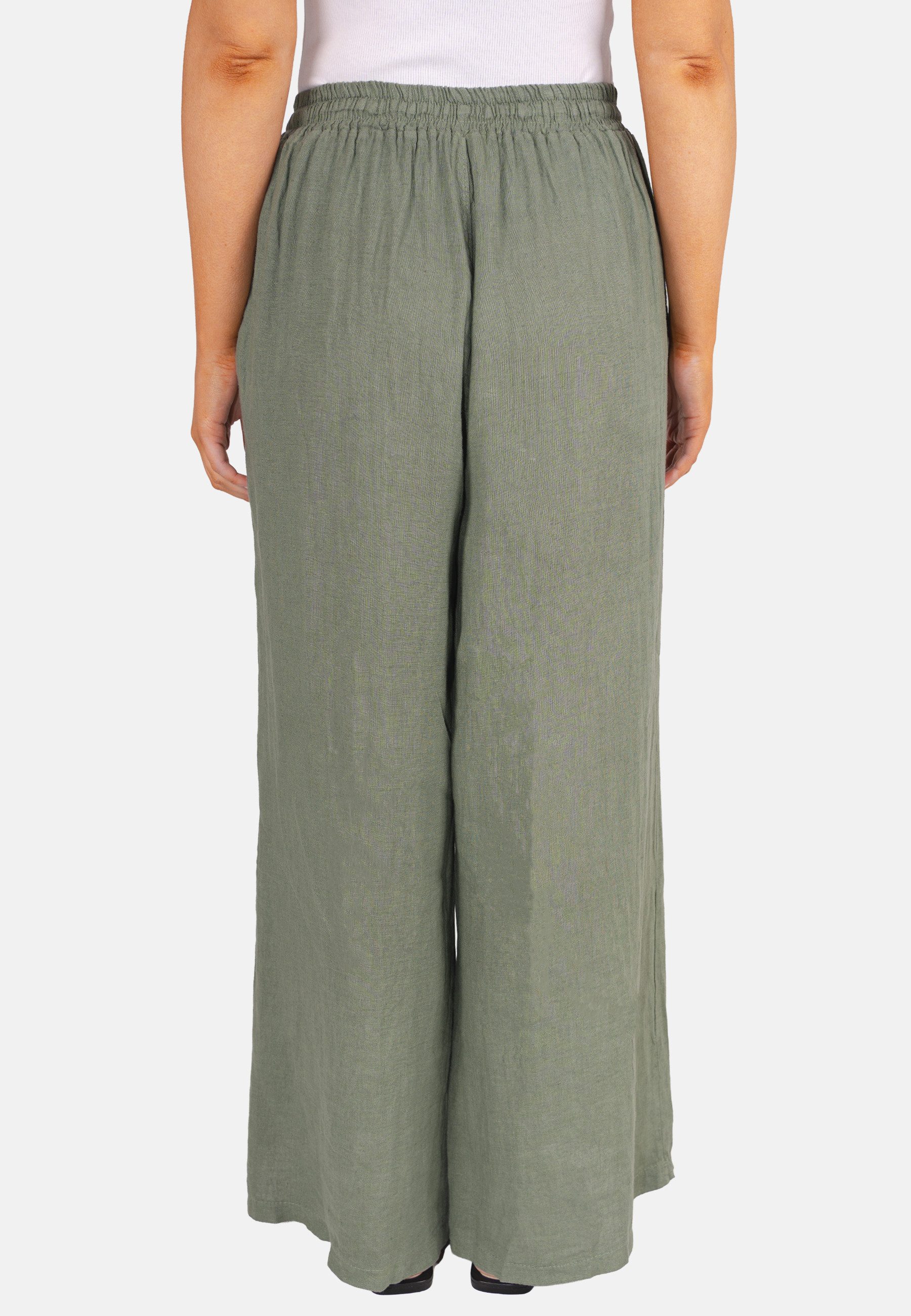 Seasons of April Leinenhose PERLA LINO (1-tlg) Leinenhose Damen Weit Perla Lang Kordelzug Elastischer Bund