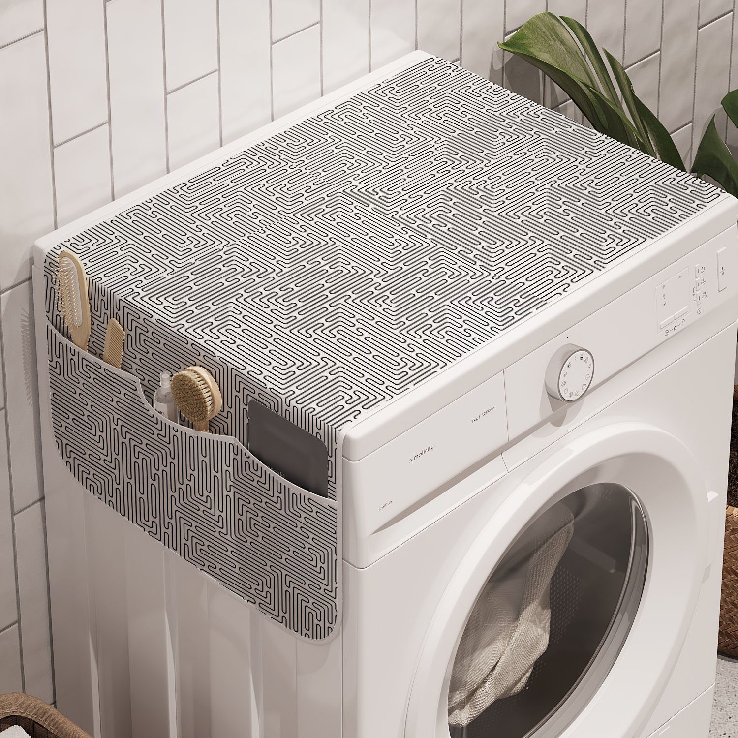 Abakuhaus Badorganizer Anti-Rutsch-Stoffabdeckung für Waschmaschine und Trockner, Abstrakt Moderne Hand gezeichnete Streifen