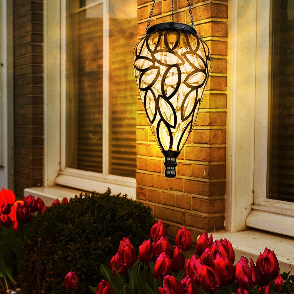 GLOBO LIGHTING LED Solarleuchte, LED-Leuchtmittel fest verbaut, Warmweiß, Solarlampe Gartendeko Hängeleuchte Außenlampe hängend LED
