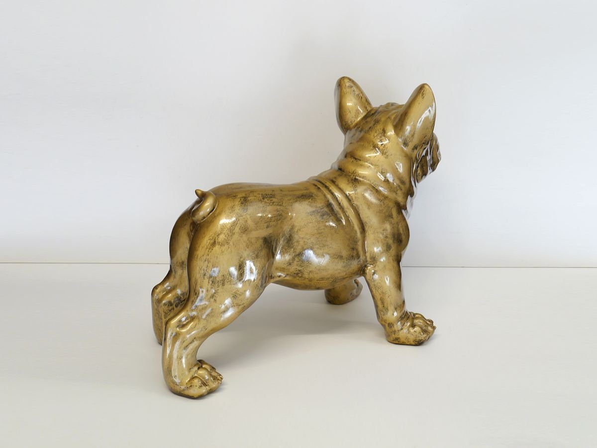 Kunstharz Französische AFG Tierfigur Bulldogge Tierfigur goldfarben XXL