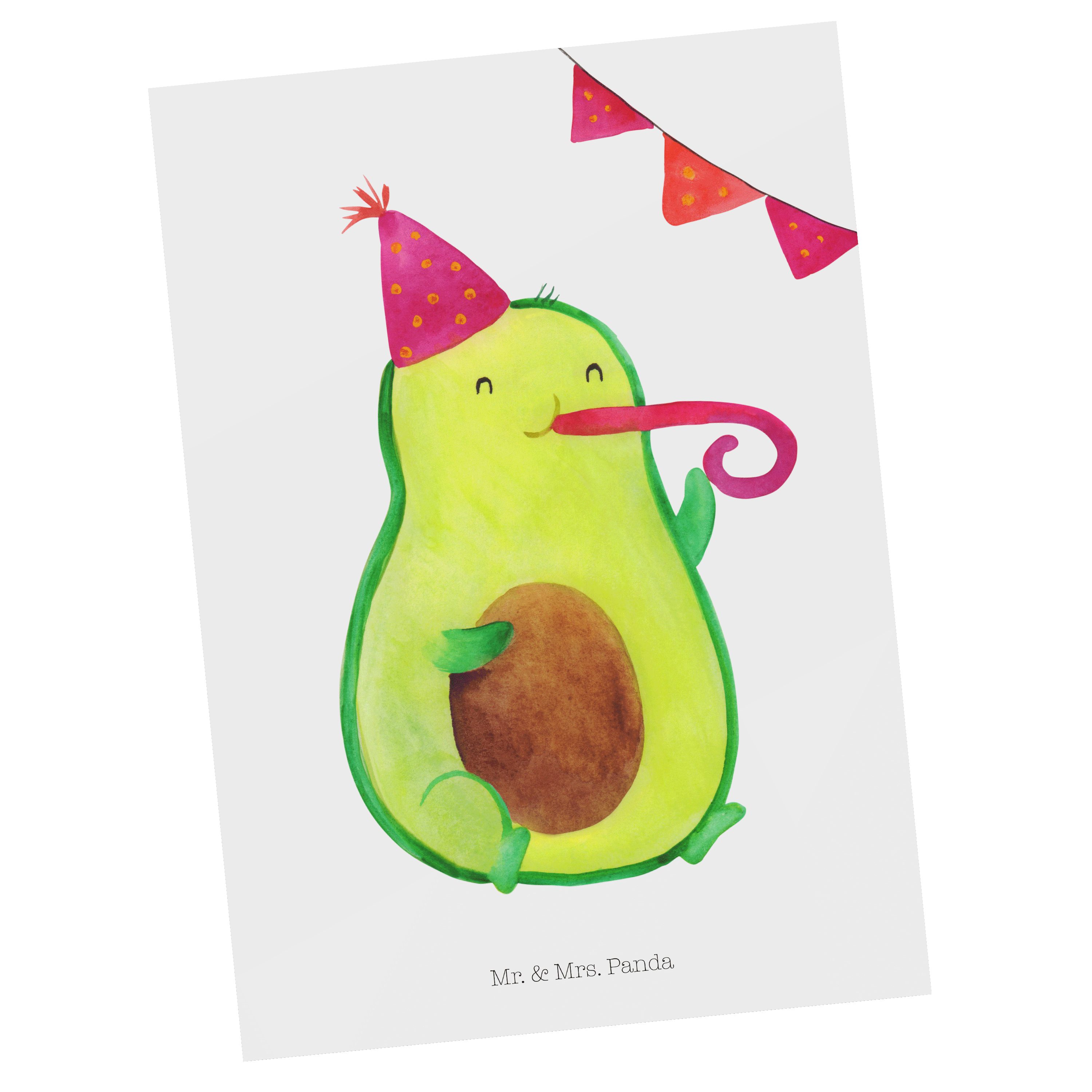 Mr. & Mrs. Panda Postkarte Avocado Partyhupe - Weiß - Geschenk, Tröte, Einladungskarte, Grußkart | Grußkarten