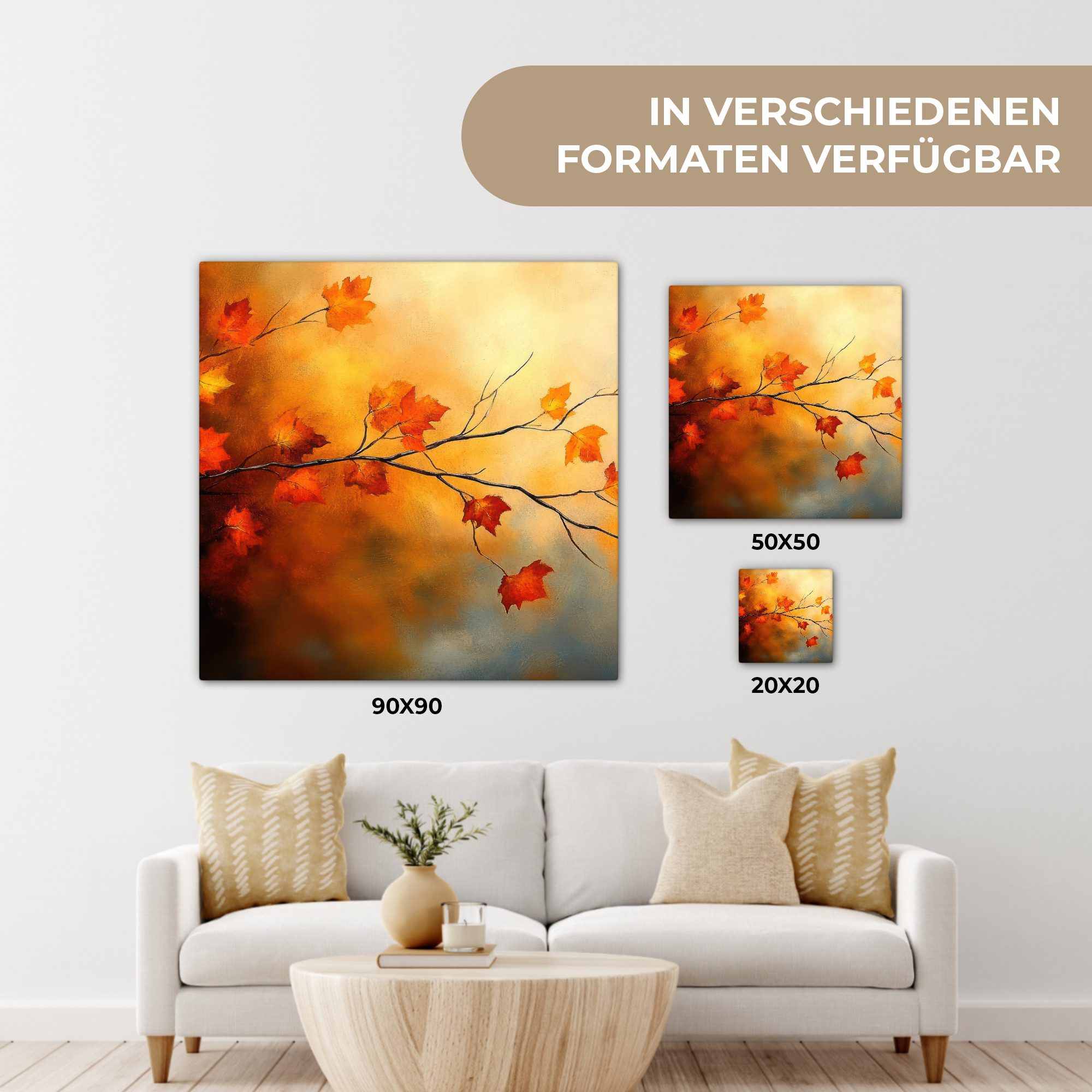 OneMillionCanvasses® Leinwandbild Herbstblätter - Orange - Abstrakt - Herbstzweige - Natur, Fotodruck (1 St), Leinwand Canvas Wandbild, Wanddekoration 20x30 cm – Bild 5 von 5