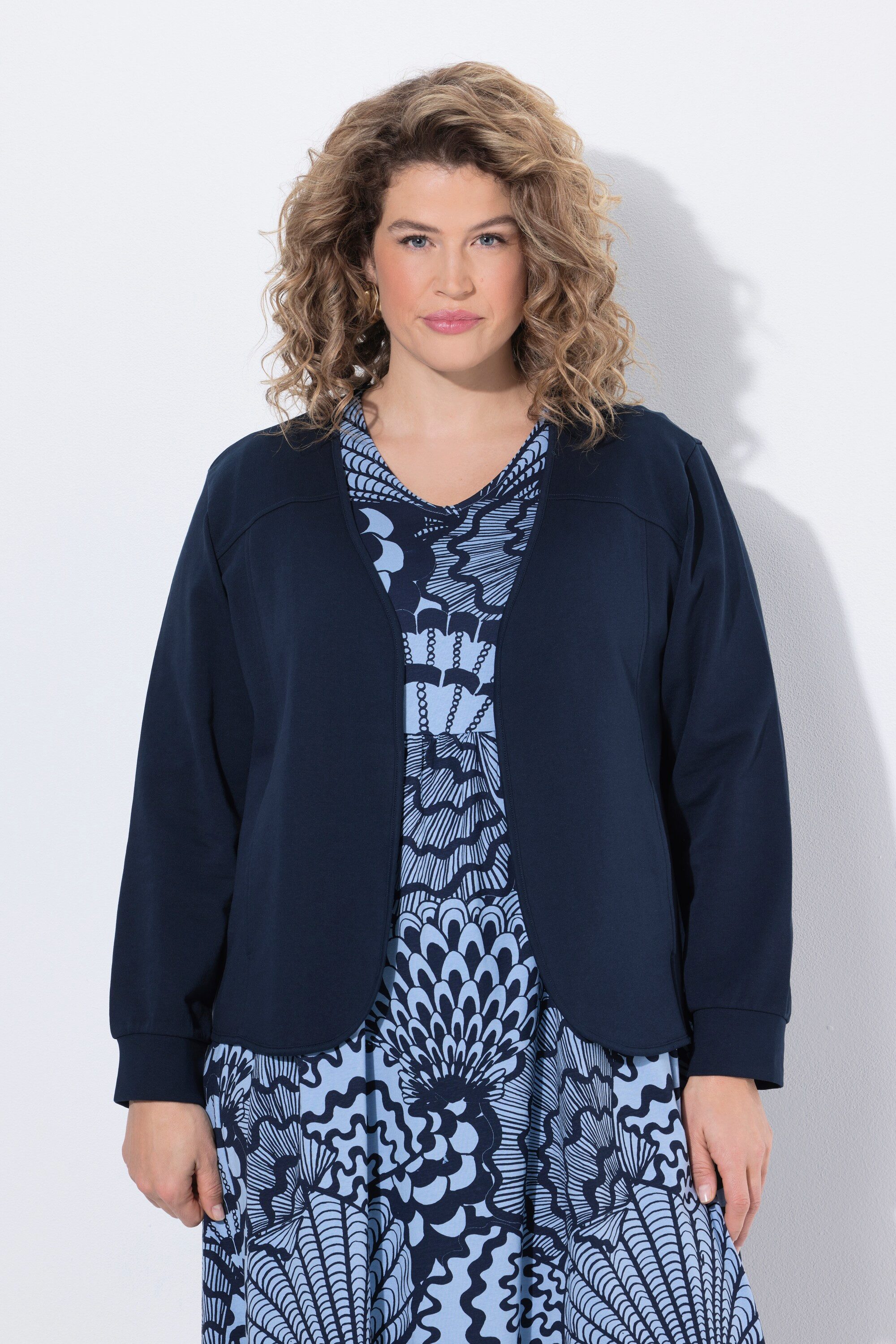 Ulla Popken Sweatjacke Sweatjacke V-Ausschnitt Langarm Biobaumwolle