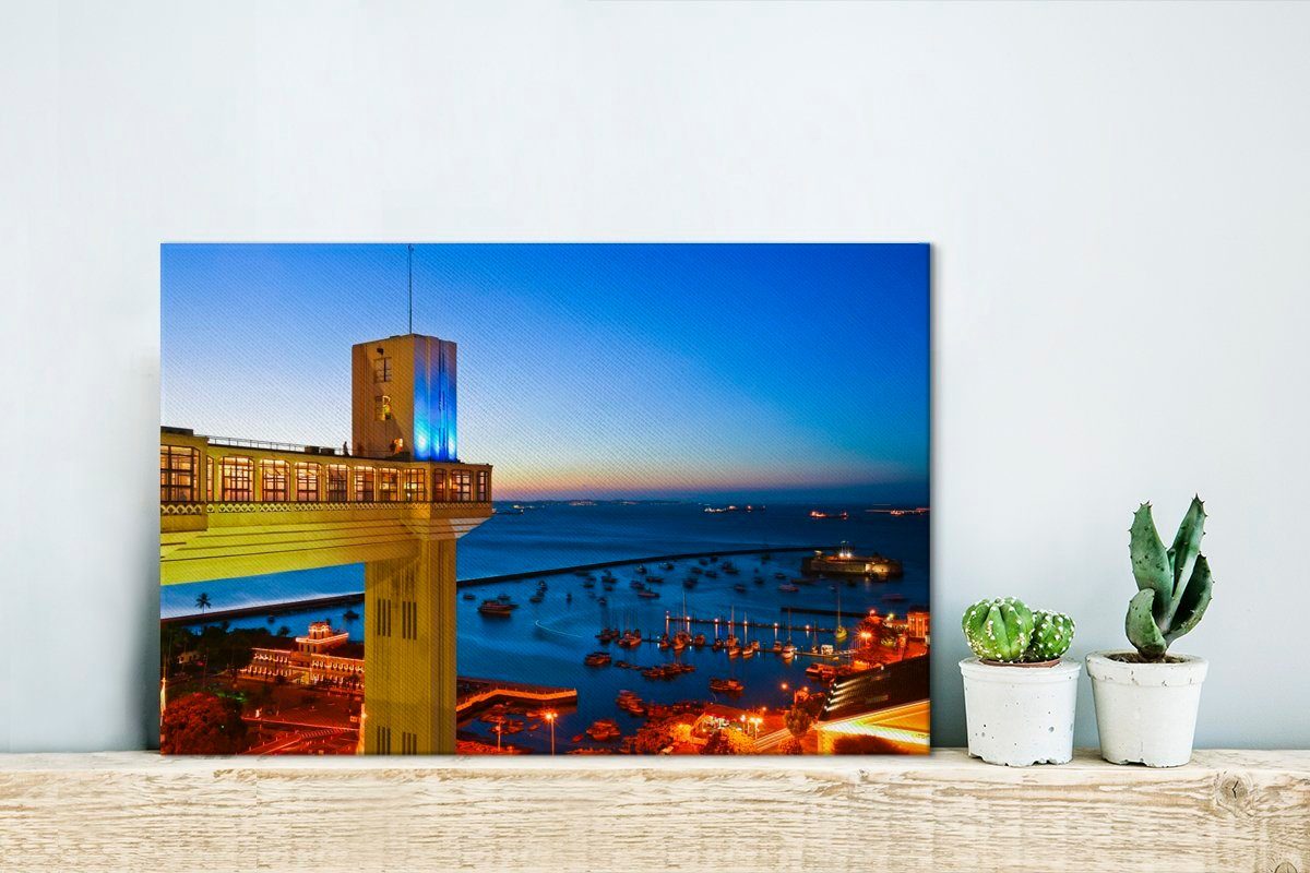 OneMillionCanvasses® Leinwandbild Küste Wandbild 30x20 cm Salvador, Wanddeko, Leinwandbilder, der von Aufhängefertig, (1 Lacerda-Aufzug an St), Brasilien