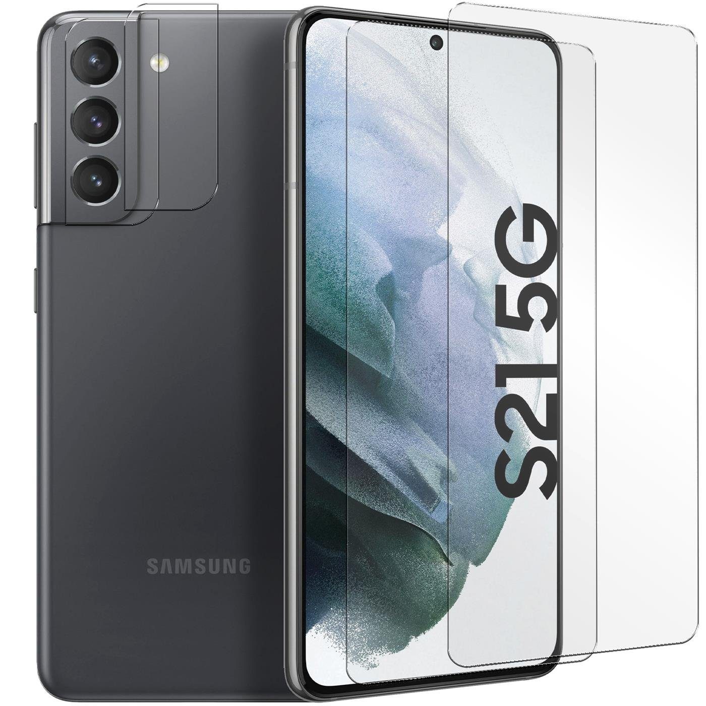 CoolGadget Schutzfolie Panzerfolie für Samsung S21, (Spar-Set 4in1, 2x Displayschutz, 2x Kameraschutz), Panzerglas Schutzfolie für Samsung Galaxy S21 Folie