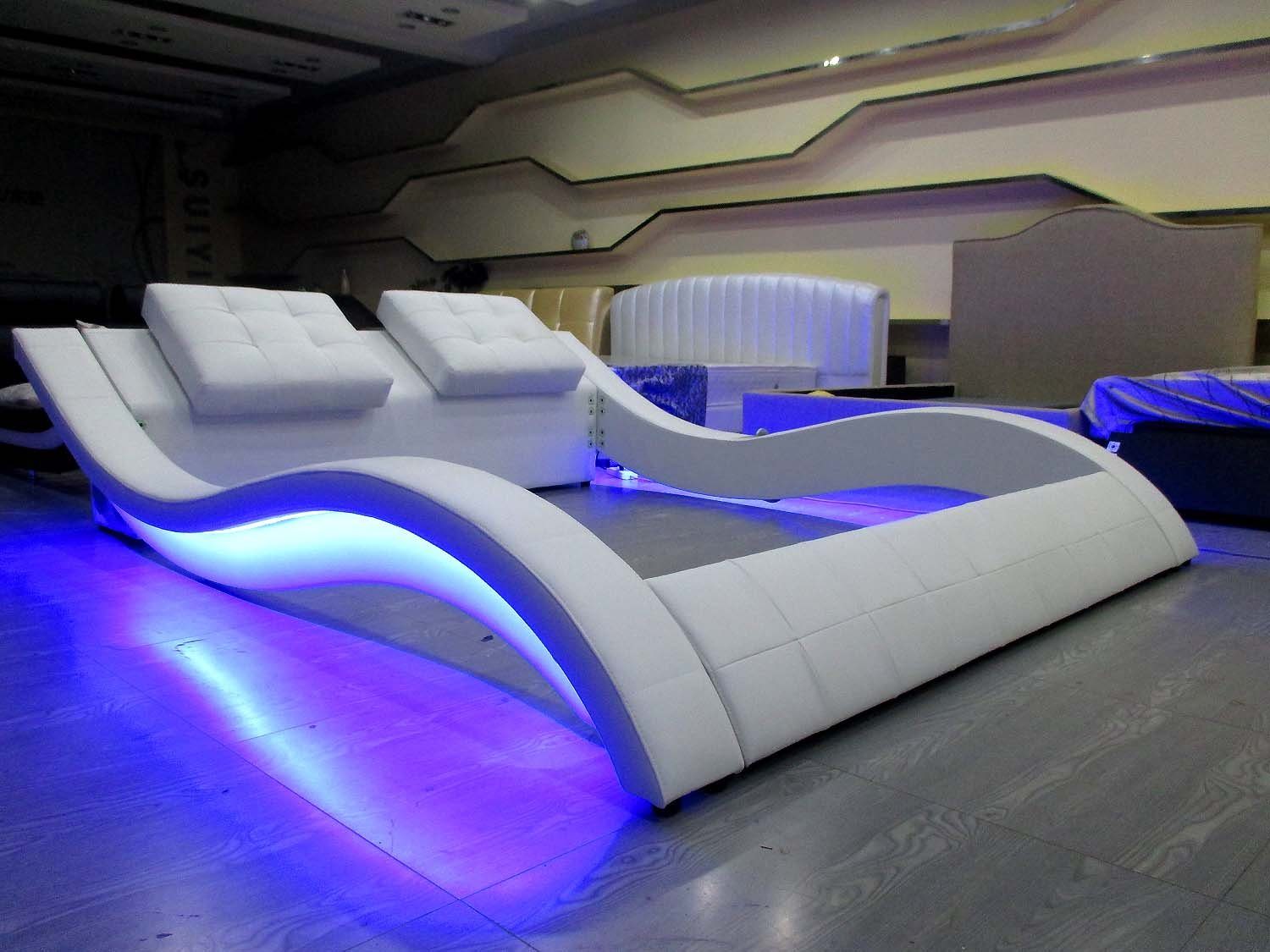 JVmoebel Bett Betten Luxus Leder LED Möbel Digital Weiß Schlafzimmer Bett Design