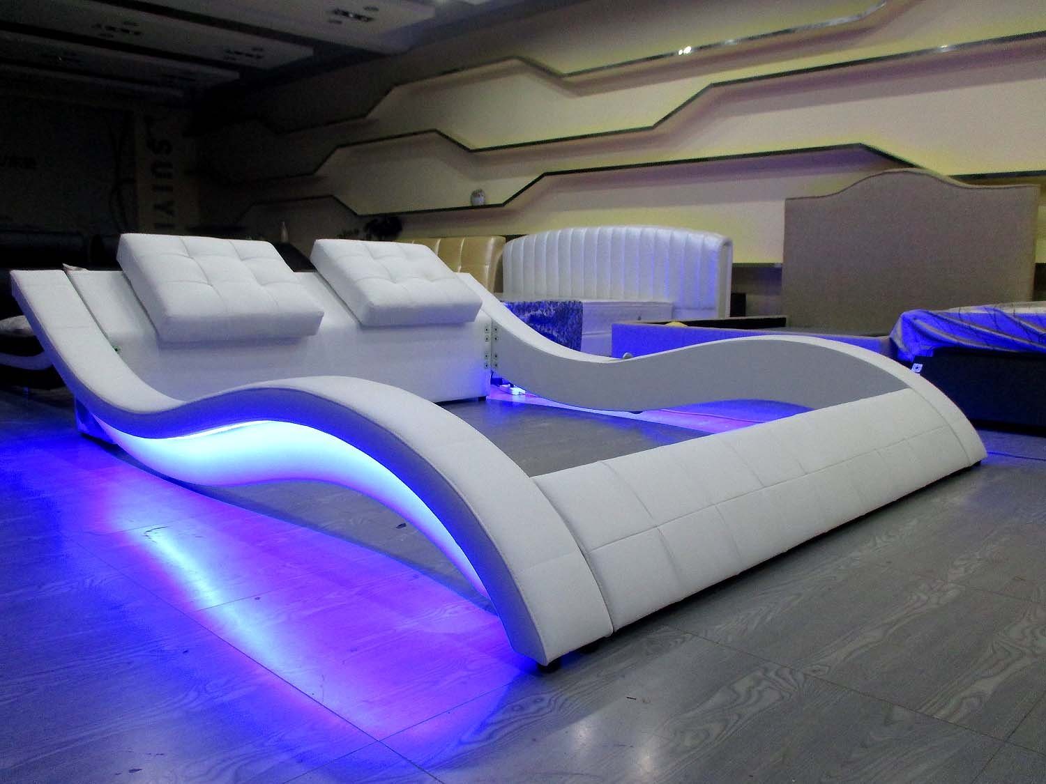 JVmoebel Polsterbett Luxus Bett Design Кровати Digital LED Schlafzimmer Möbel Leder, Made in Europa