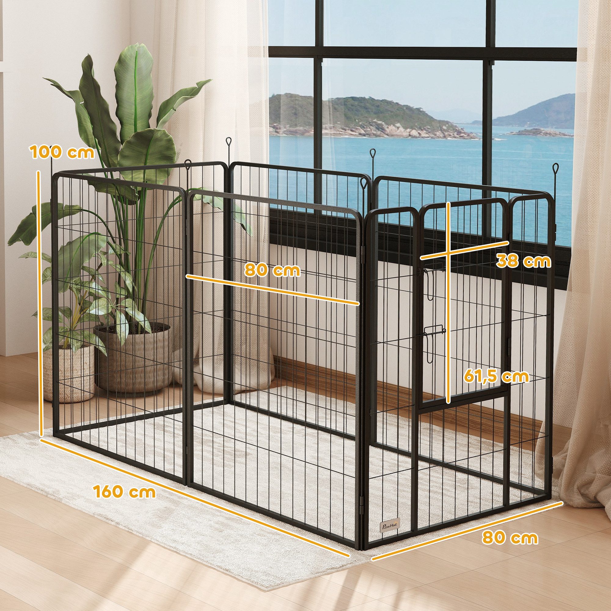 PawHut Freigehege Welpenlaufstall 6-TLG 100cm hoch Welpenauslauf, mit Tür, für kleine, mittelgroße und große, Stahl, Grau