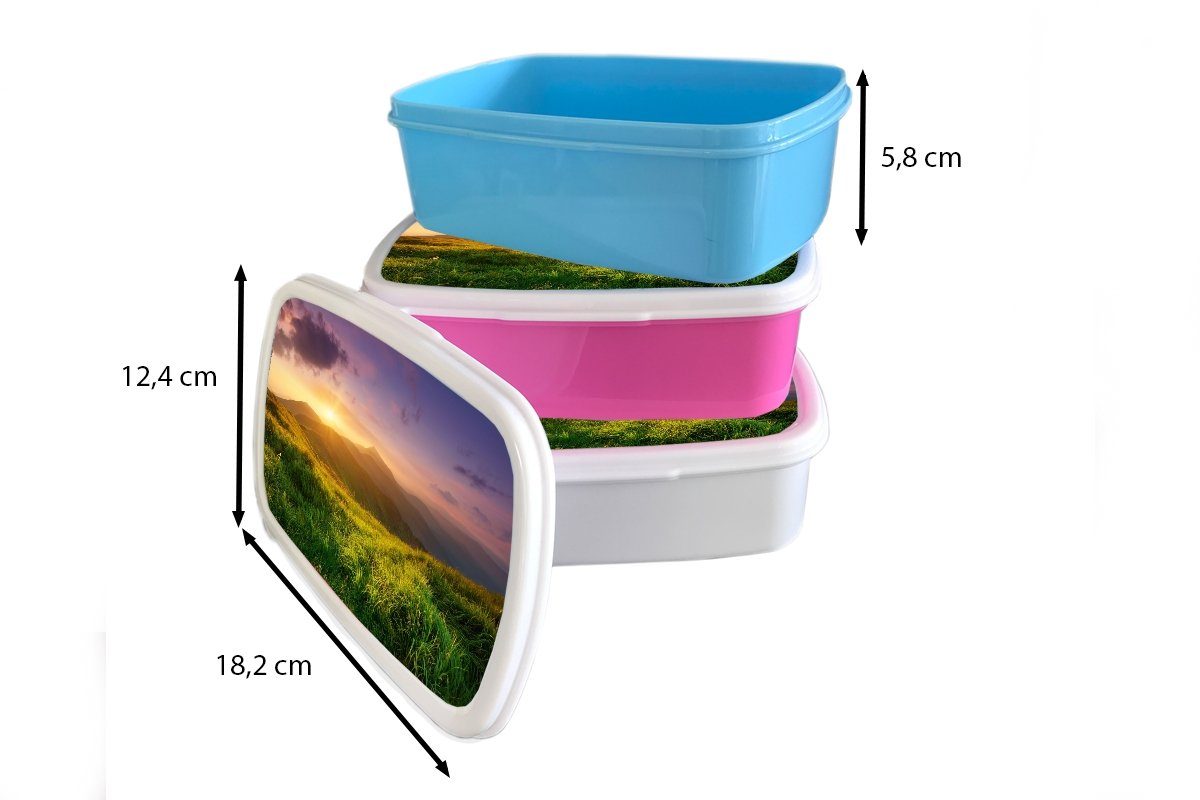Berge Sonne Kunststoff Mädchen, Lunchbox Brotdose Snackbox, - für Natur, MuchoWow rosa (2-tlg), Kunststoff, Kinder, - Brotbox Erwachsene,