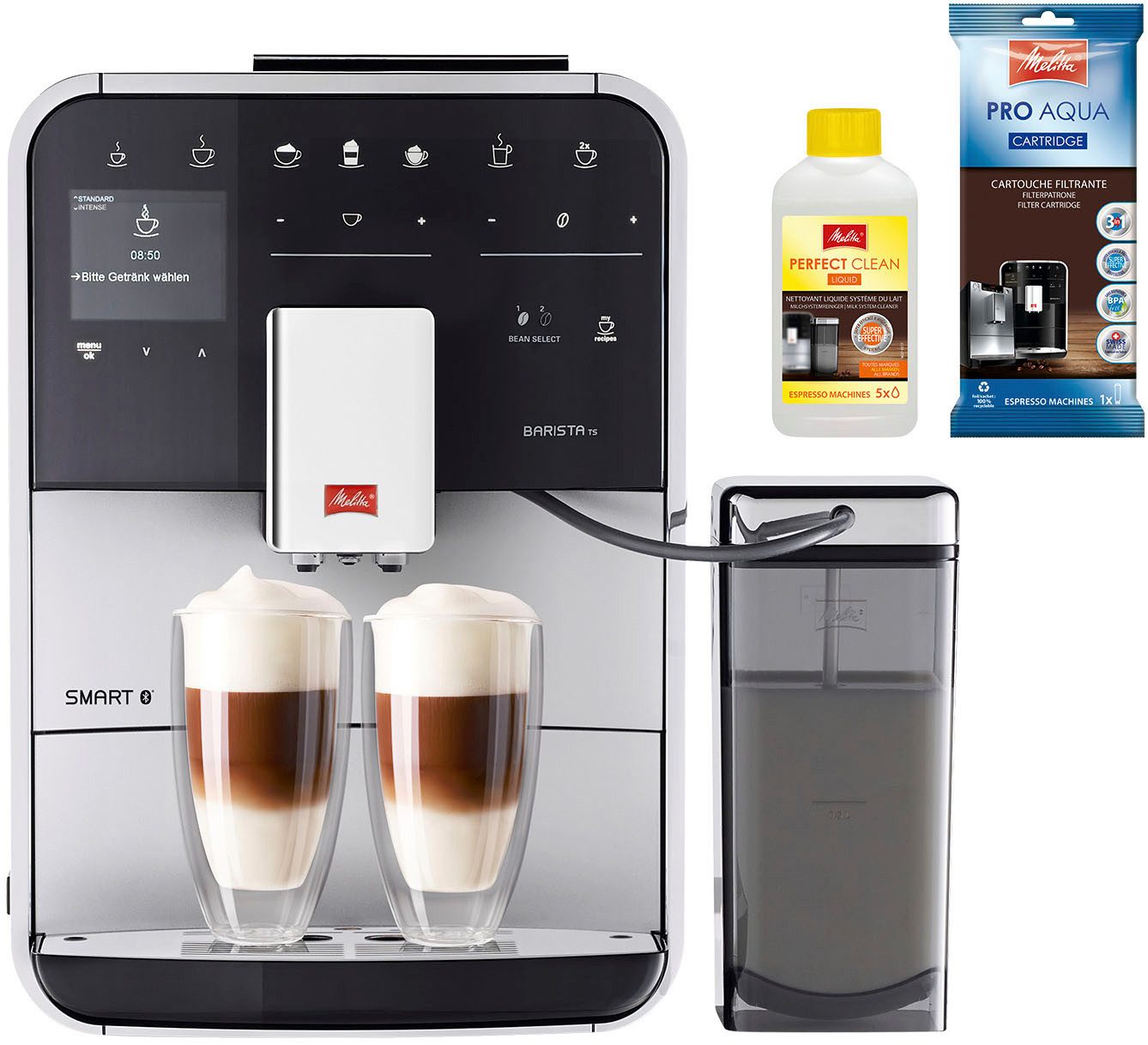 Melitta Kaffeevollautomat Barista TS Smart® F850-101, silber, 21 Kaffeerezepte & 8 Benutzerprofile, 2-Kammer Bohnenbehälter