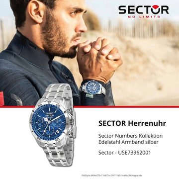 Sector Chronograph Sector Herren Armbanduhr Chrono, (Chronograph), Herren Armbanduhr rund, groß (43mm), Edelstahlarmband silber, Fashion