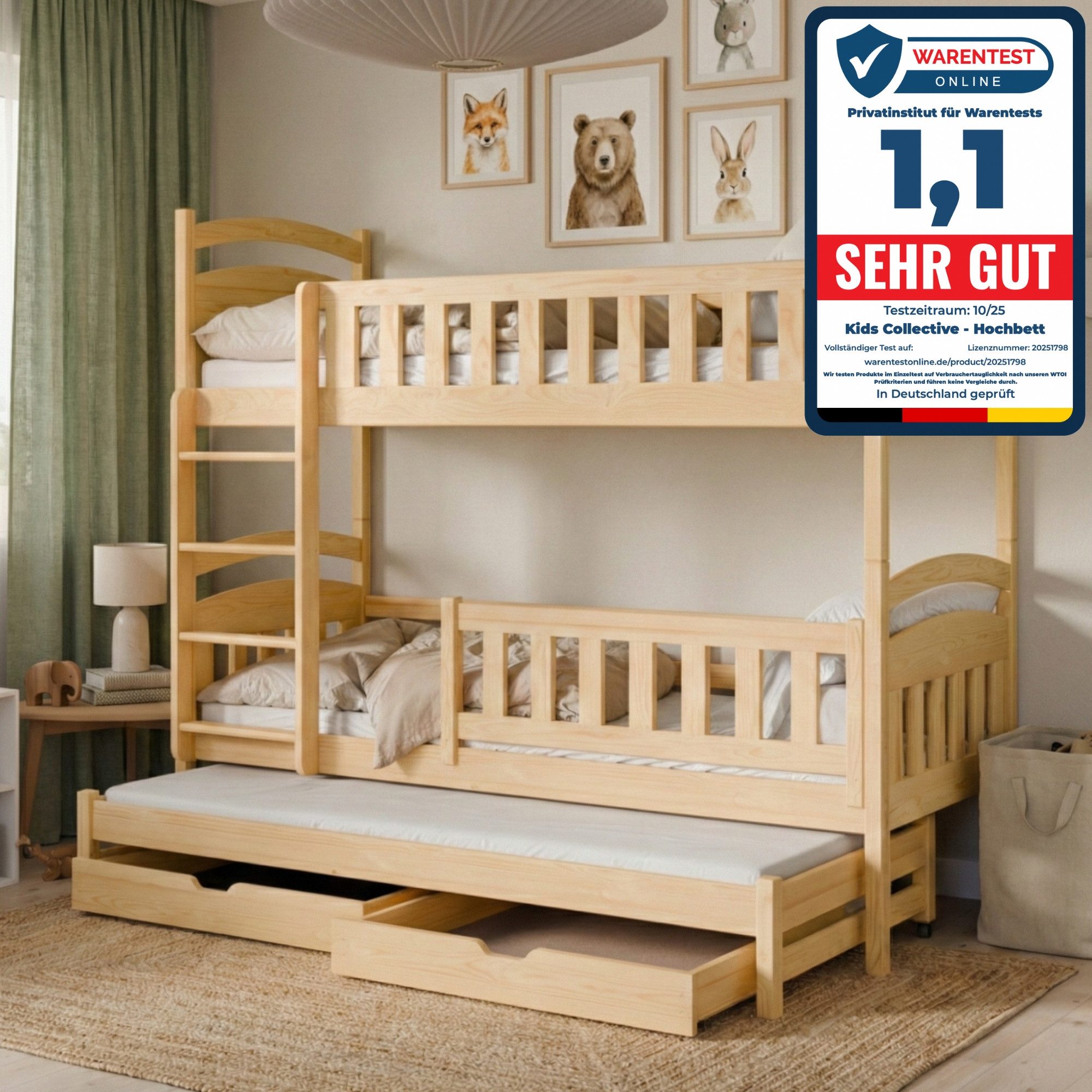 Kids Collective Etagenbett Hochbett Stockbett Kinderbett 90x200 cm mit Ausz günstig online kaufen