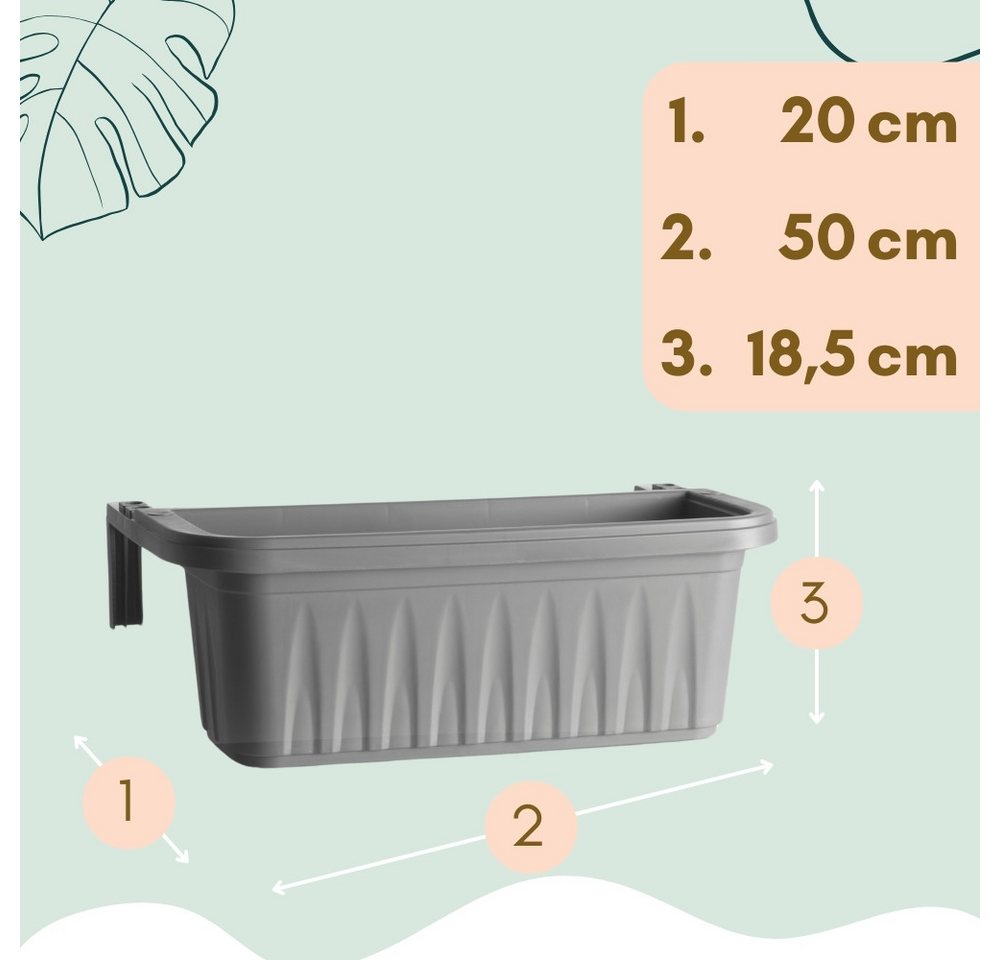 Thumbnail - GarPet Balkonkasten 2x Blumenkasten Balkon Geländer Kasten Halterung Wasserspeicher 50 cm