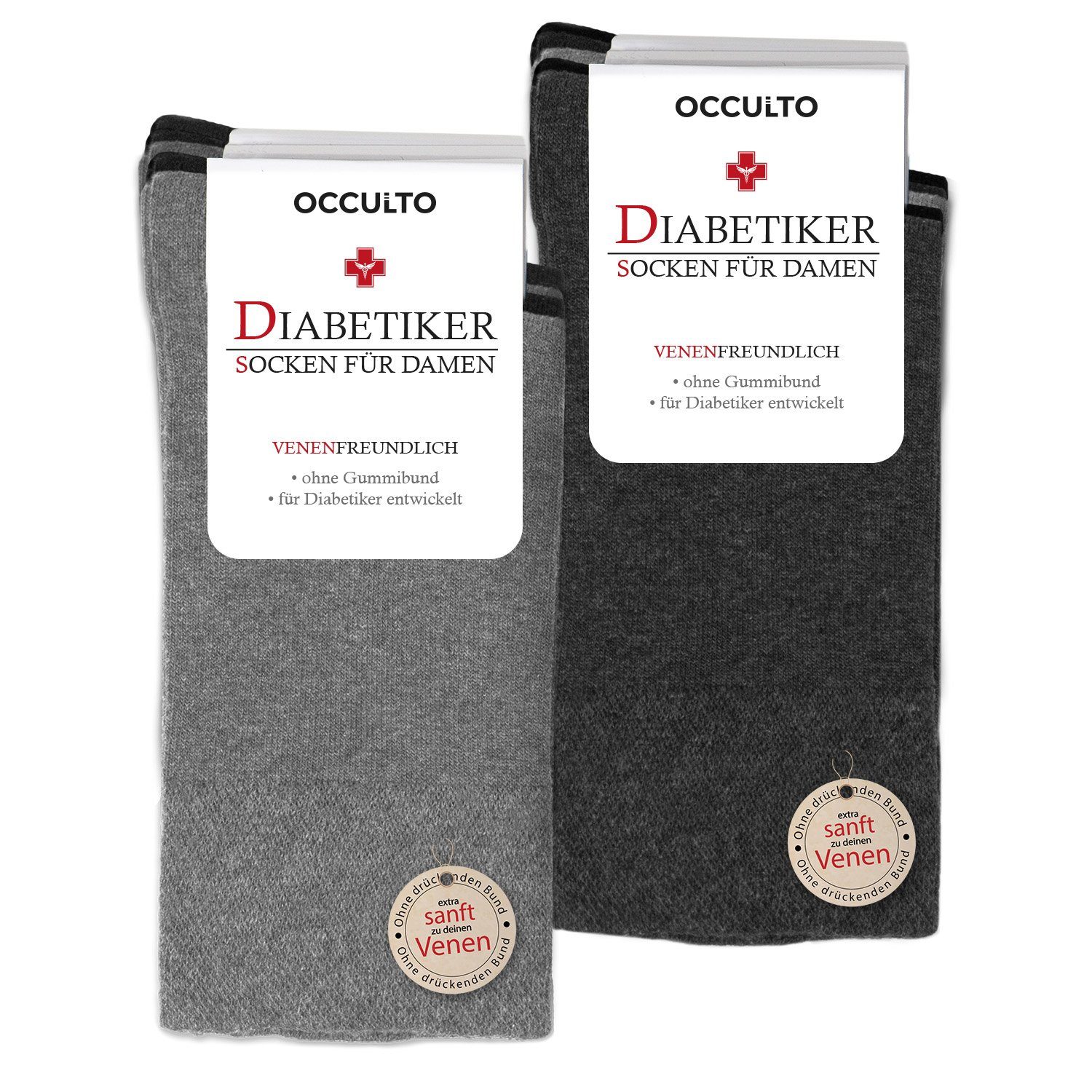 OCCULTO Basicsocken Damen Diabetiker Socken 10er Pack (Modell: Julia) (10-Paar) Grey Mix