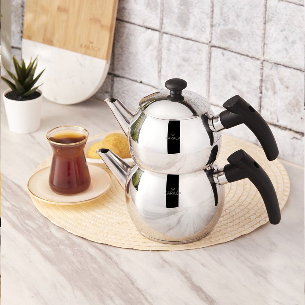 Karaca Teekanne Karaca Adelya Mini Edelstahl-Teekannen-Set, 1.75L, Induktionsgeeignet