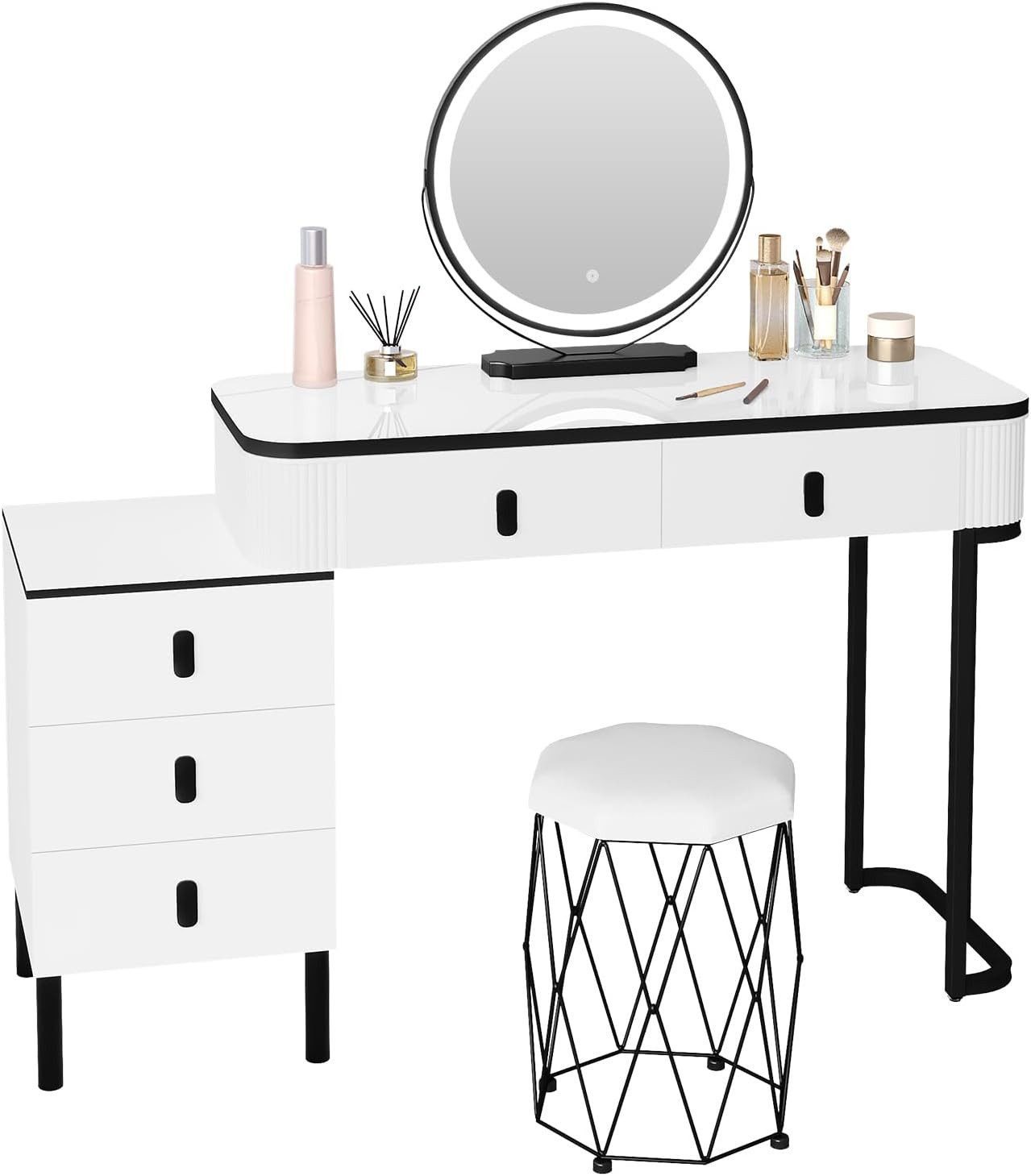 Woltu Schminktisch (1-St), mit Mobiler Spiegel, Hocker aus Samt, Flexible Montage