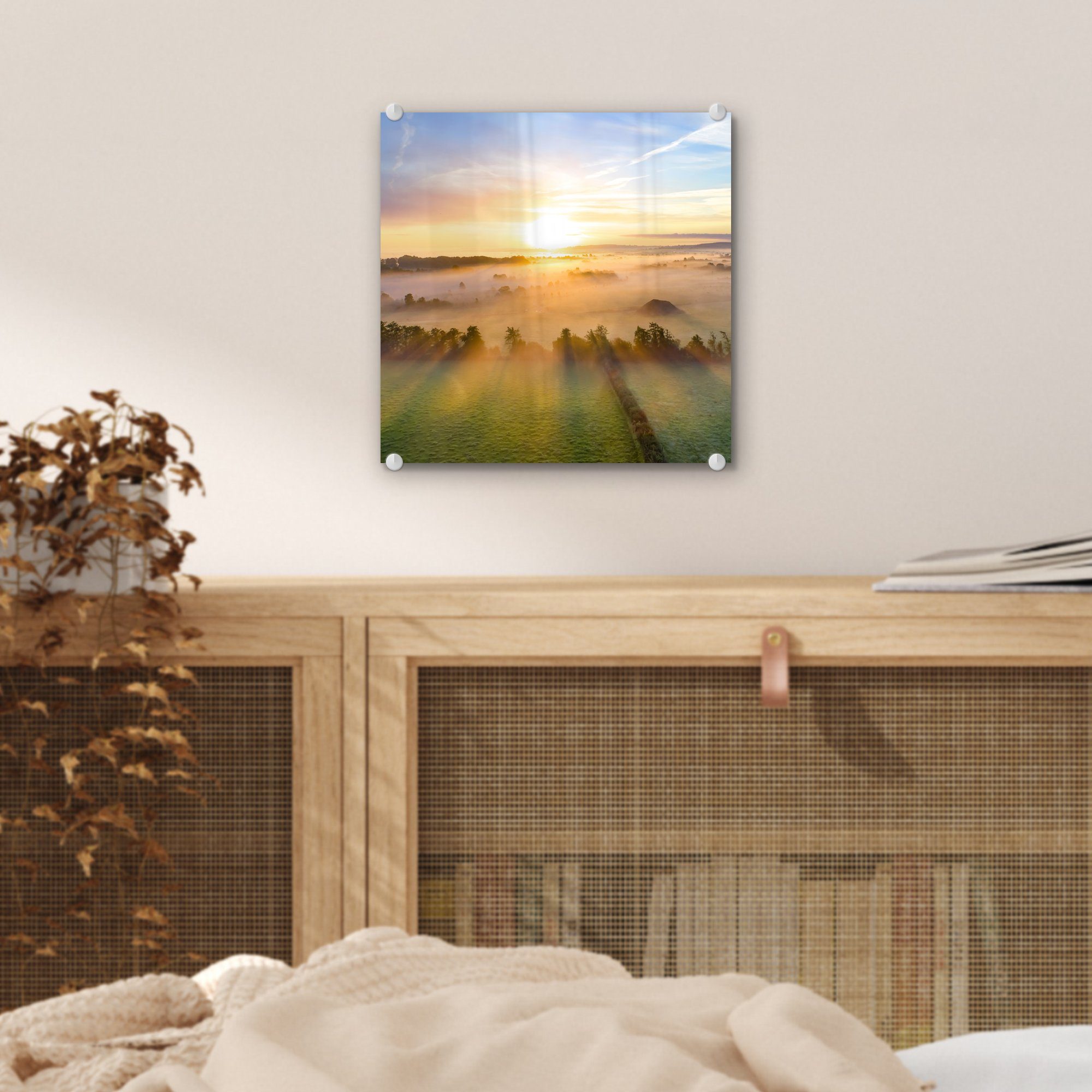 ruhigen Farbenfroher Wanddekoration MuchoWow (1 Bilder Acrylglasbild Glasbilder Wandbild Sonnenaufgang auf einer Glas über - auf Glas Landschaft, St), - - Foto
