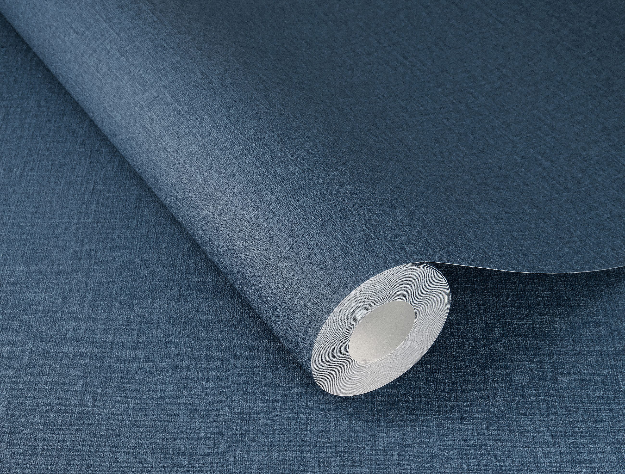 Rasch Vliestapete Stoffoptik - Vinyltapete Uni Blau, Leinenoptik, Textiloptik, (1 Rolle, 1 St., 10,05 m x 0,53 m), gute Lichtbeständigkeit, feucht abwischbar, restlos abziehbar