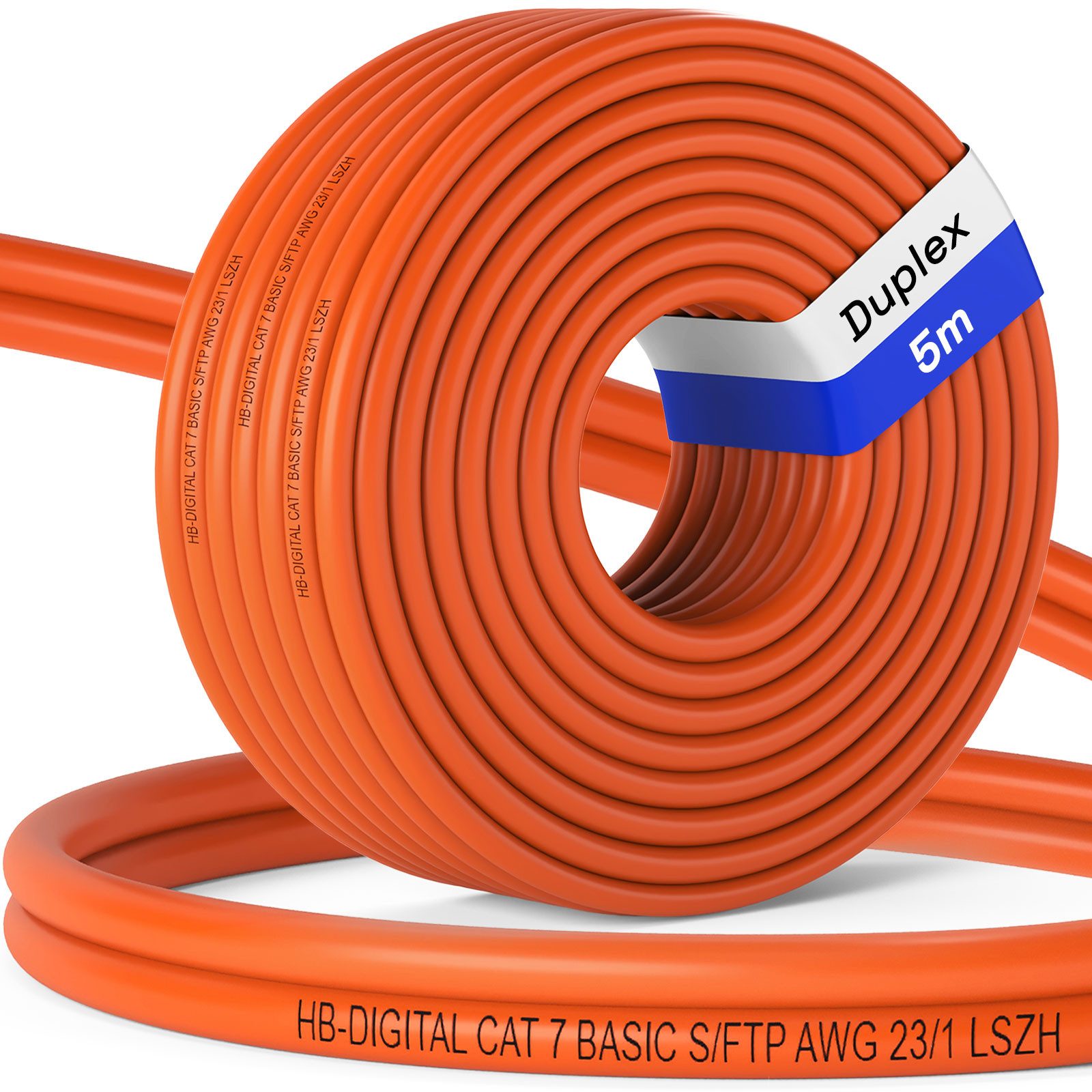 HB-DIGITAL hb-digital CAT 7 Netzwerkkabel 5m Duplex Basic LSZH Eca, (500 cm), CAT 7 Duplex Verlegekabel bis 10 Gbit/s