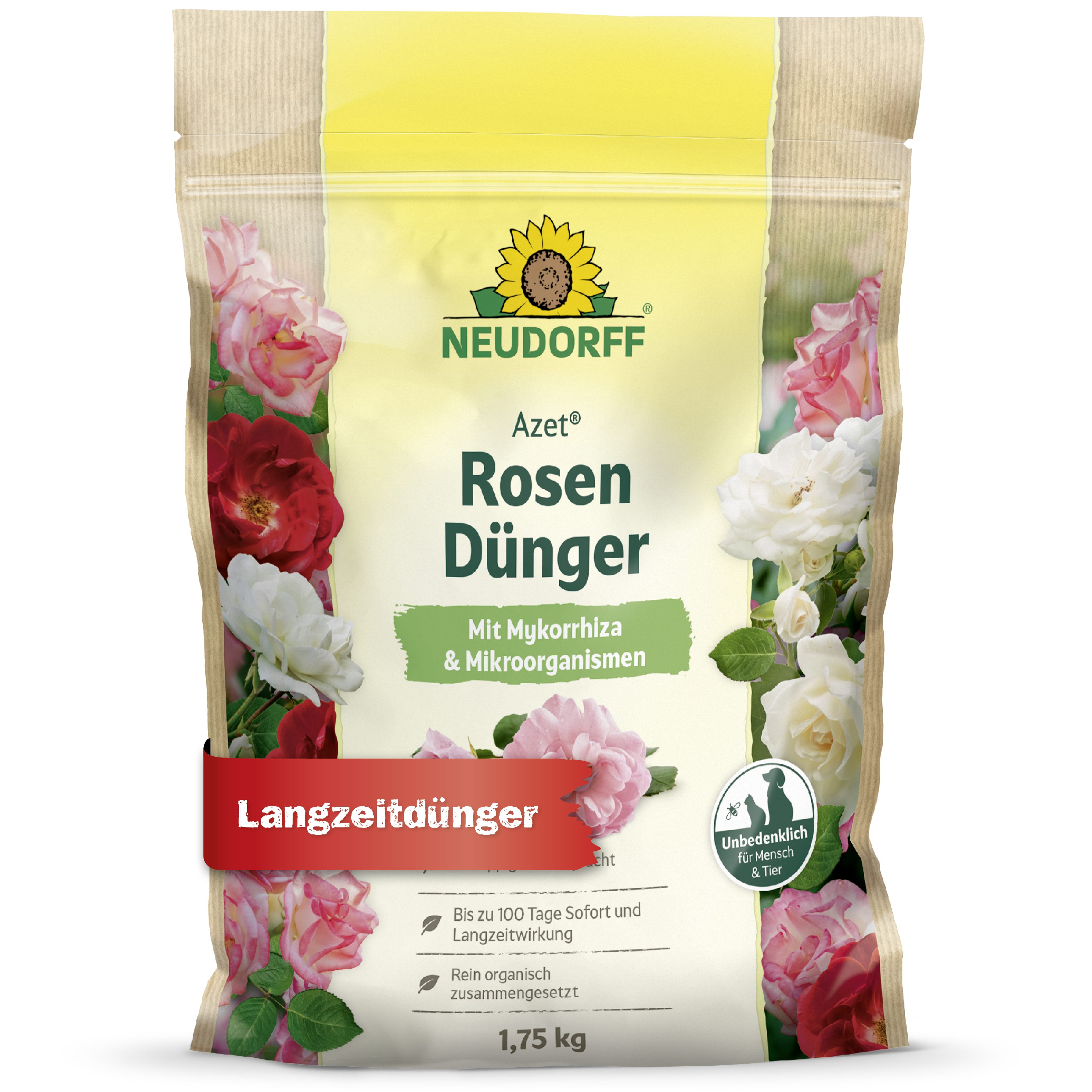 Neudorff Blumendünger Azet RosenDünger 1,75 kg, Rosendünger mit MyccoVital Langzeitwirkung