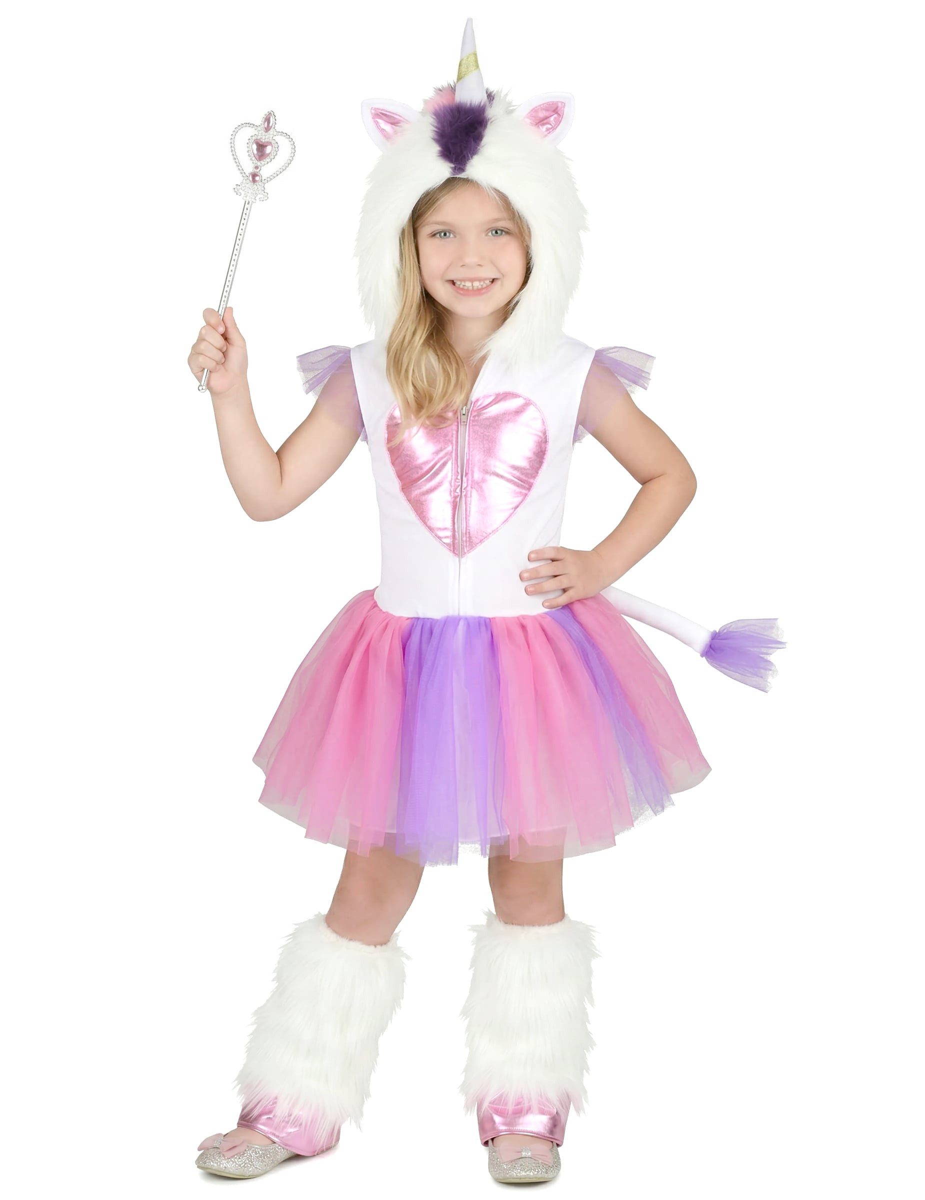 JADEO Kostüm Süsse Einhorn Prinzessin Kinderkostüm für Mädchen weiss-pink-violett