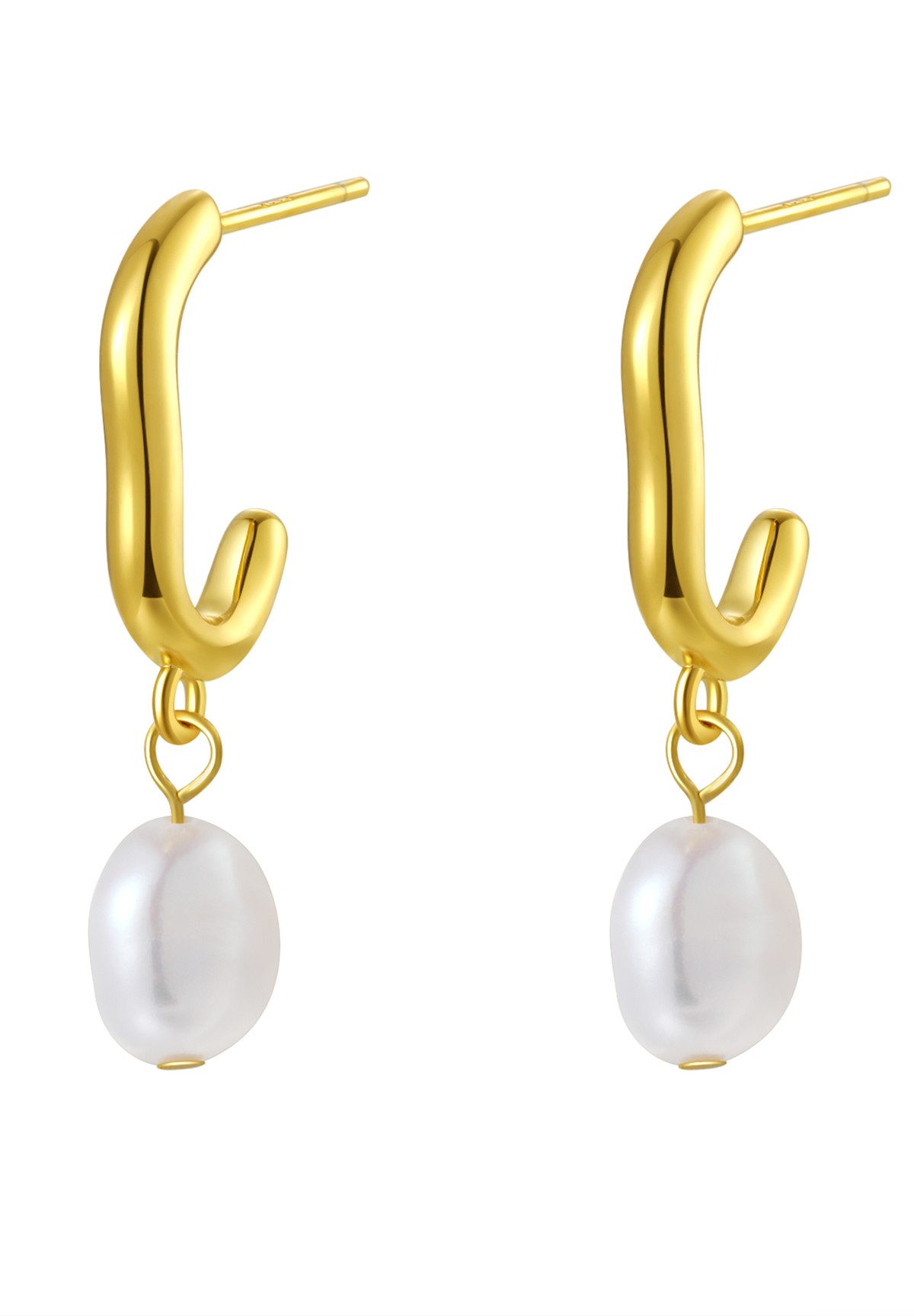 Hey Happiness Perlenohrringe Abstrakte Creolen mit Perlen, 18K Roségold Gold vergoldet, Hängende Perlen Ohrstecker, Tropfenohrringe 925 Silber