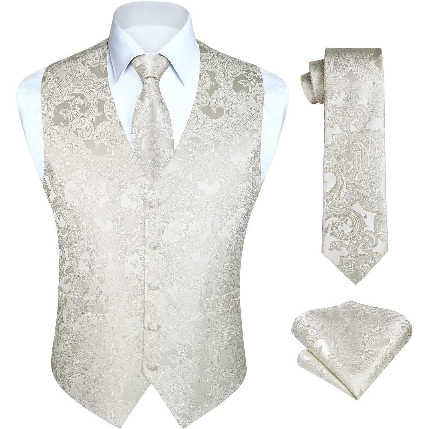 LuxusKollektion Krawatte Weste Herren Hochzeit Jacquard Anzug Krawatte Einstecktuch L Beige