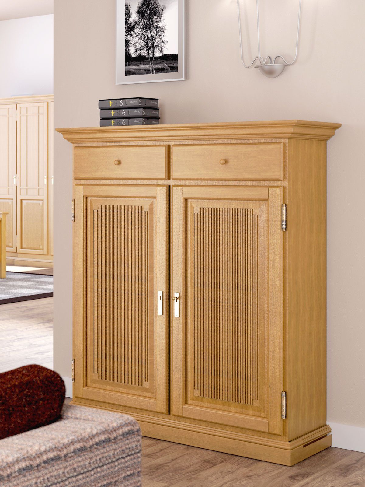 Casamia Highboard Highboard Duett B 111 x H 136 cm 2 Türen 2 Schubladen Pinie massiv