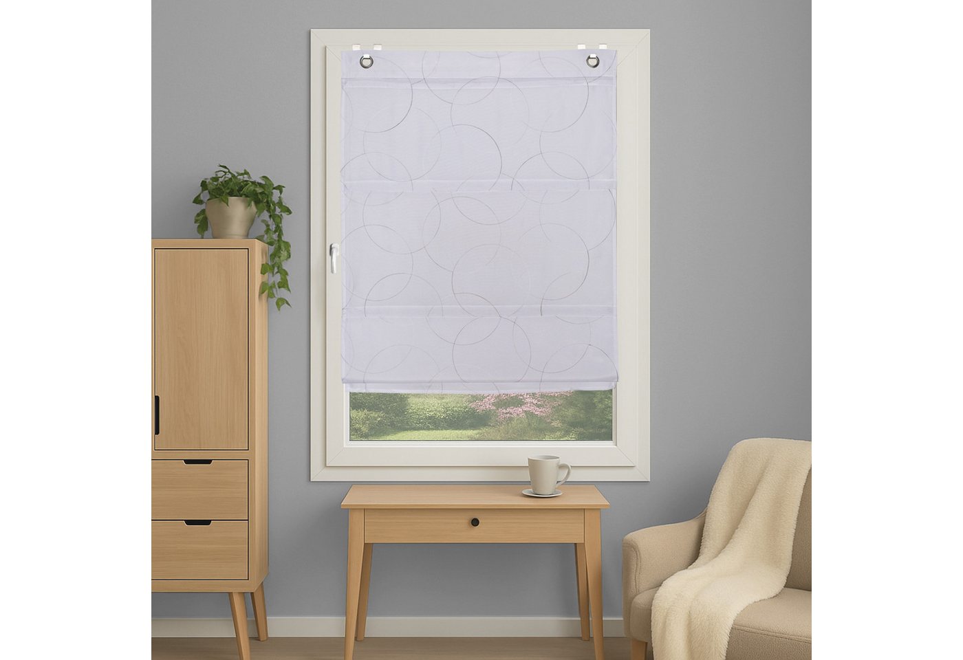 HOME WOHNIDEEN Magnetrollo ADALIA, mit Hakenaufhängung, ohne Bohren und Schrauben, bestickt