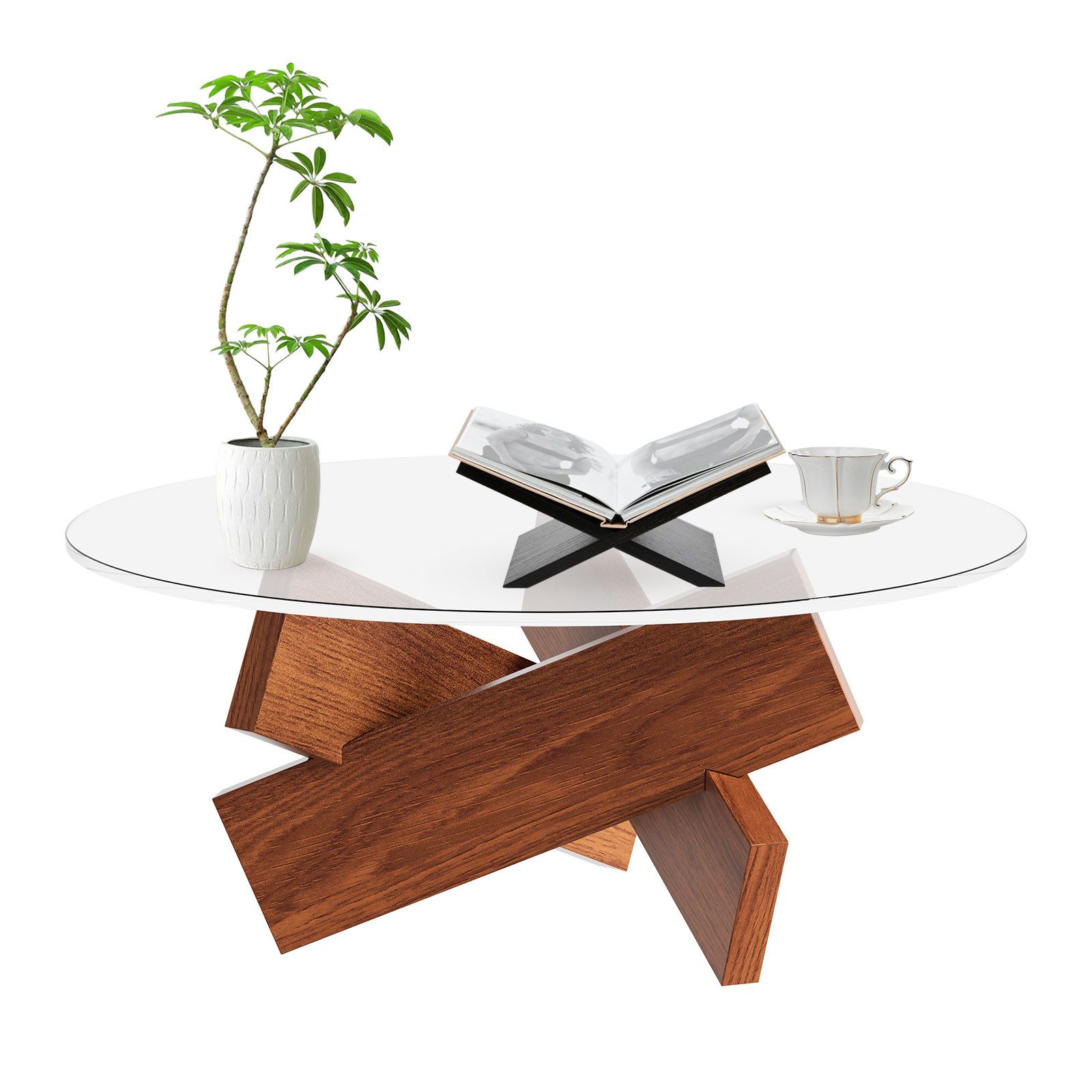 TWSOUL Couchtisch Gehärtetem Glas Wohnzimmertisch, Dreieckige Massivholzsoc günstig online kaufen