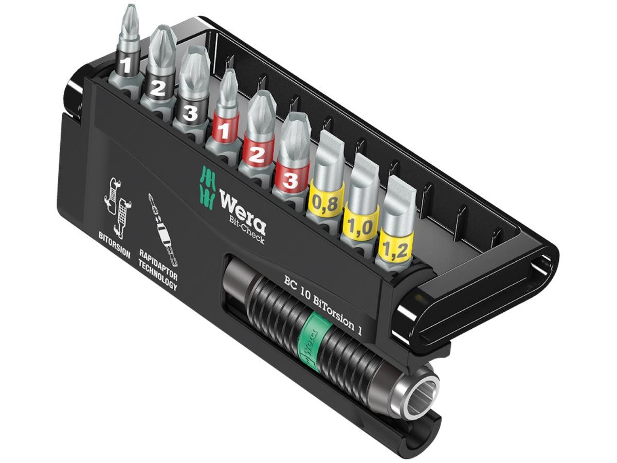 Wera Bit-Set Bit-Check 10 BiTorsion 1, Set, 10-teilig, inkl. Rapidaptor-Halter für schnellen Bitwechsel