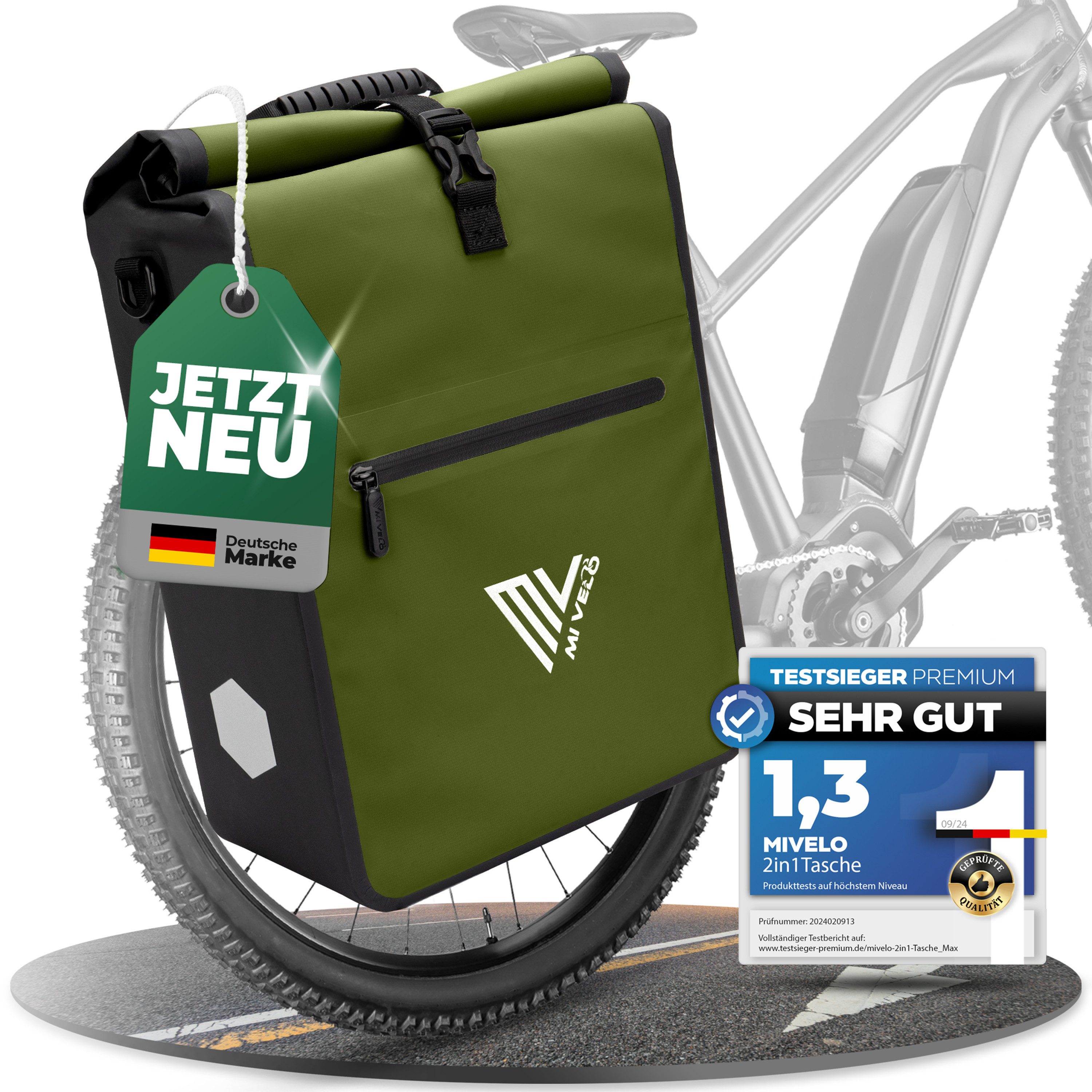 MIVELO Fahrradtasche 2in1 Gepäckträgertasche für Fahrrad wasserdicht, 25 Liter Volumen