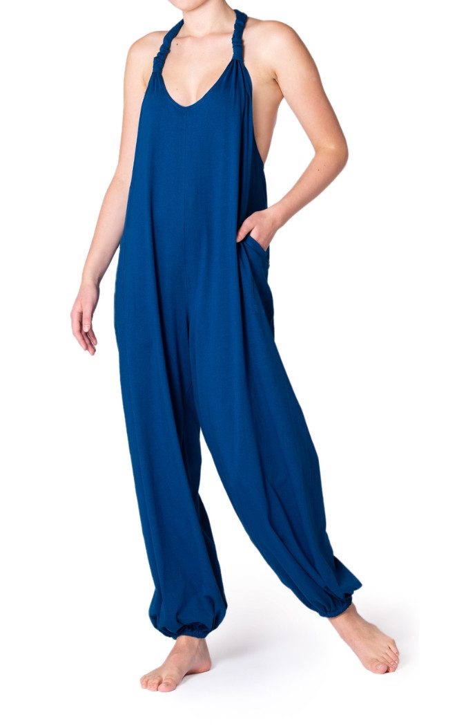 PANASIAM Relaxhose Sommer Overall Urban Jumpsuit aus 100% Baumwolle loose fit Hosenanzug Latzhose Einteiler ärmellose Schlupfhose mit Taschen und weitem Bein