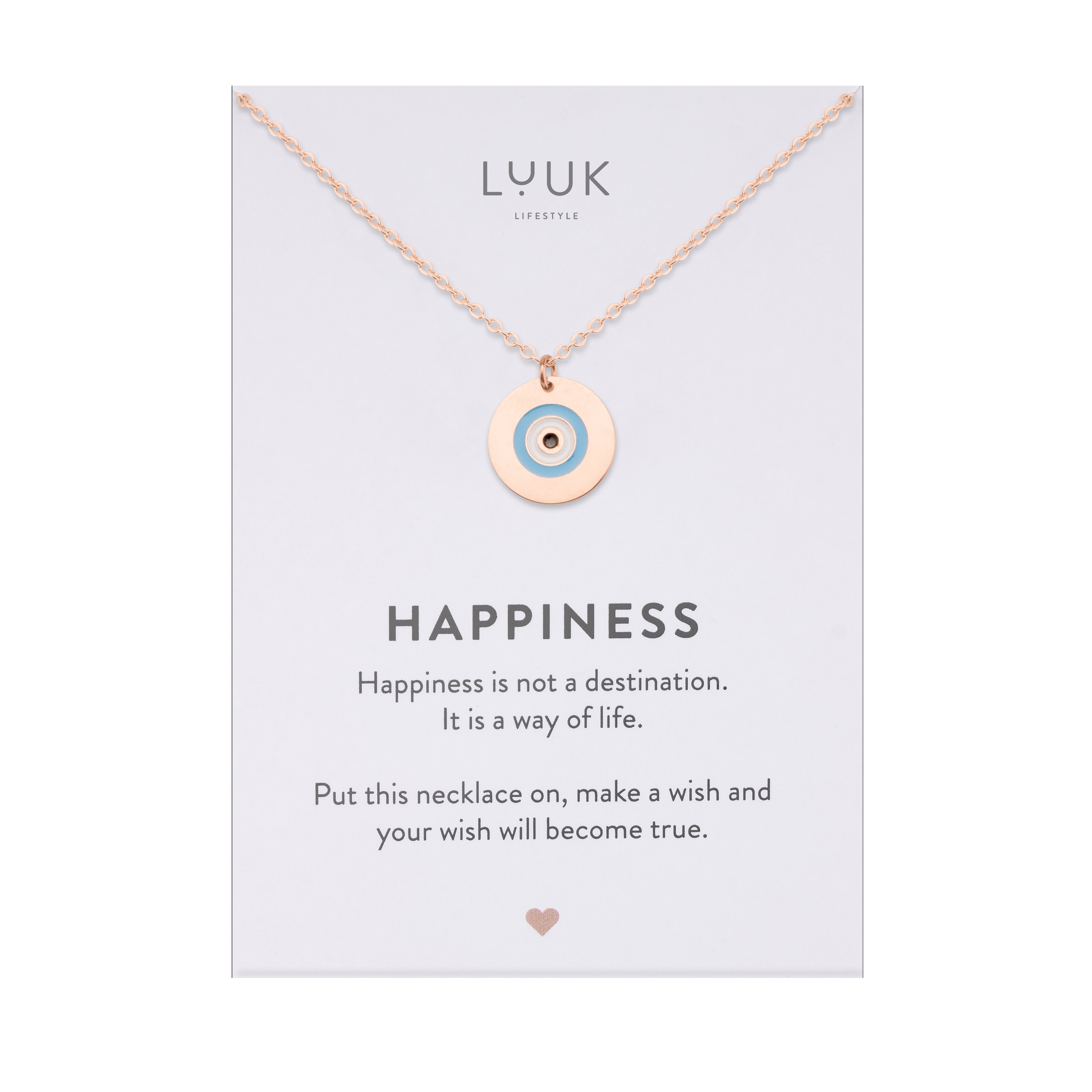 LUUK LIFESTYLE Kette mit Anhänger Evil eye, mit Happiness Spruchkarte, feminin und elegant