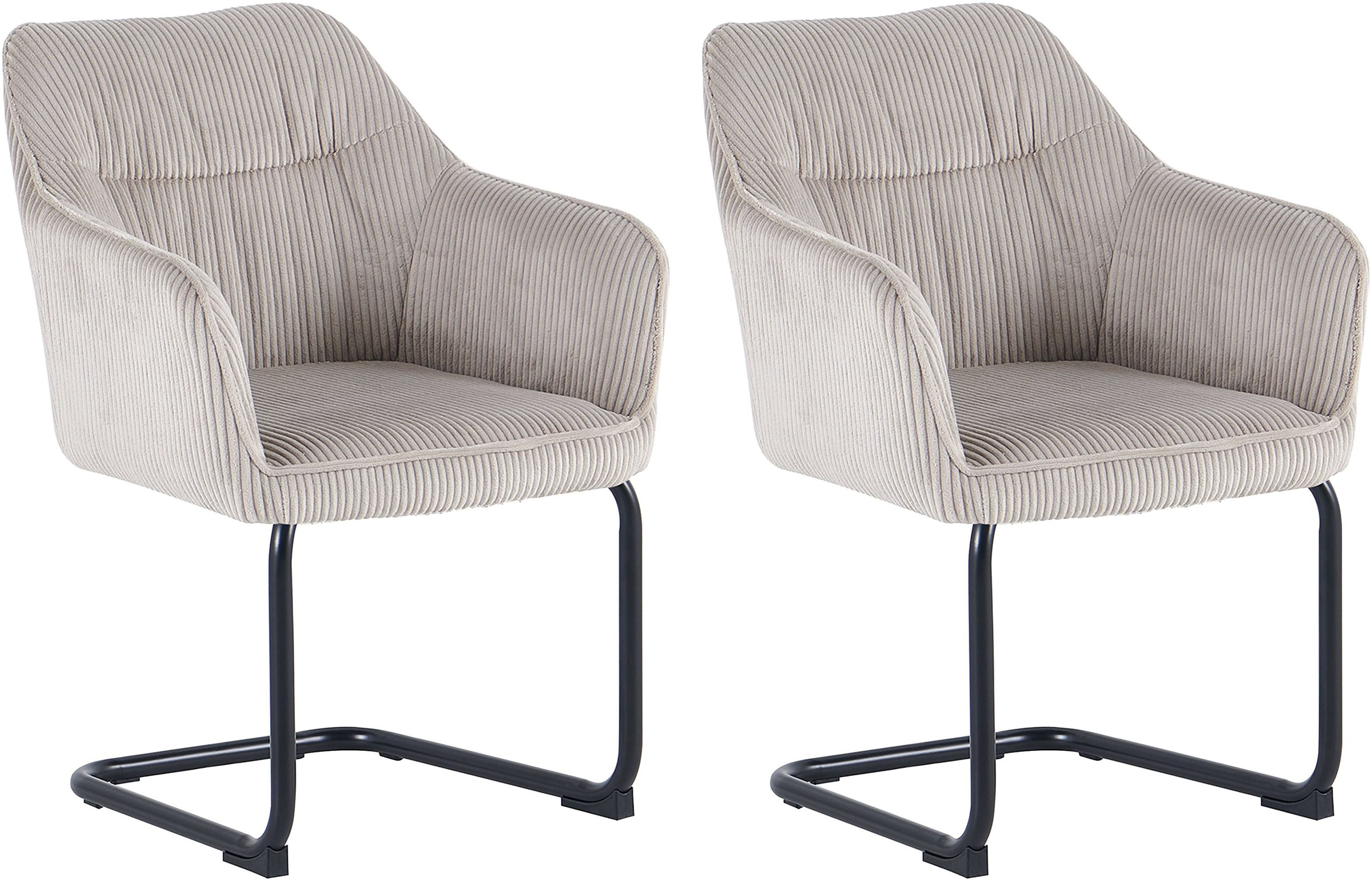 byLIVING Freischwinger ELBA (Set, 2 St), Grob-Cord, 110 kg, 180° drehbar Rückholfunktion, Schwingstuhlgestell