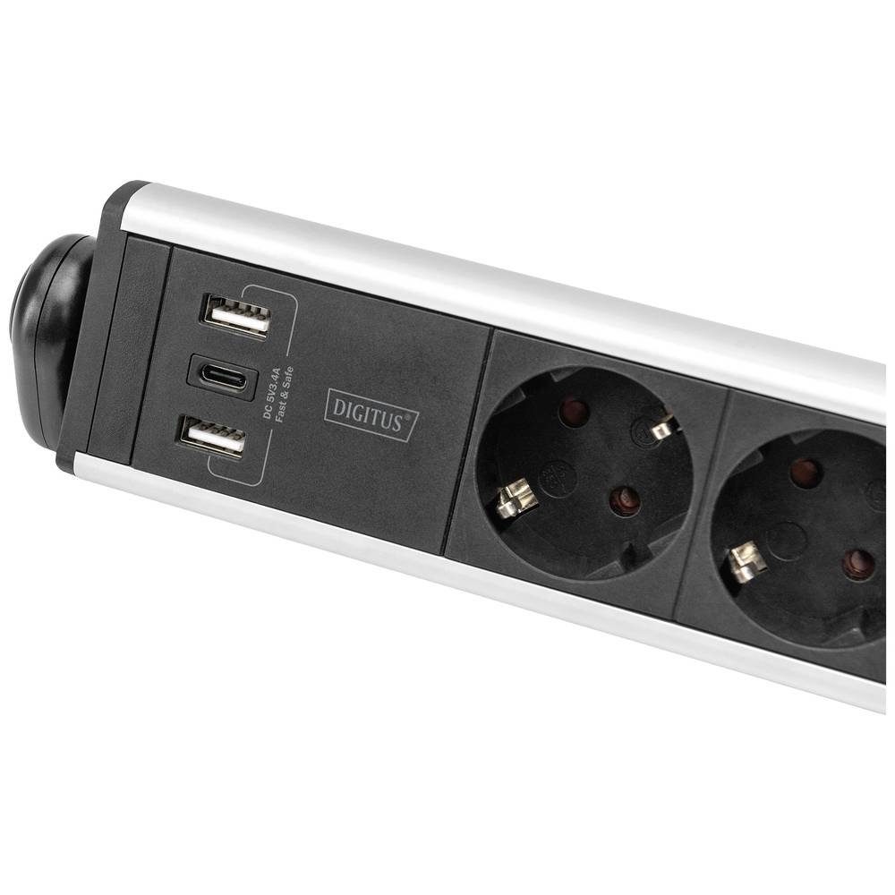 Digitus 6-fach Office-Steckdosenleiste mit 3x USB-Anschlüssen DA-70624 Steckdosenleiste, mit Schalter, Überspannungsschutz