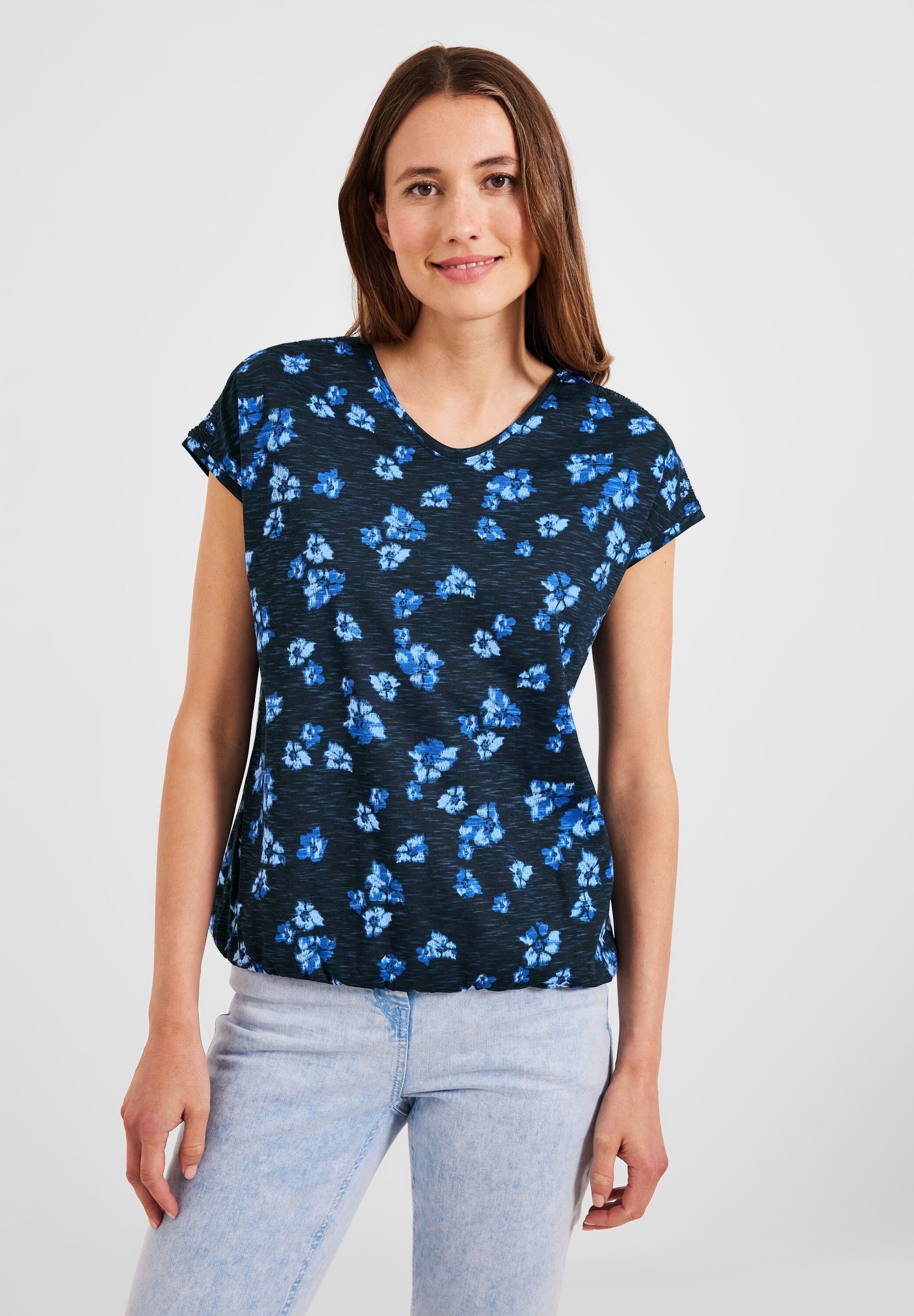 Cecil Print-Shirt aus reiner Baumwolle deep blue