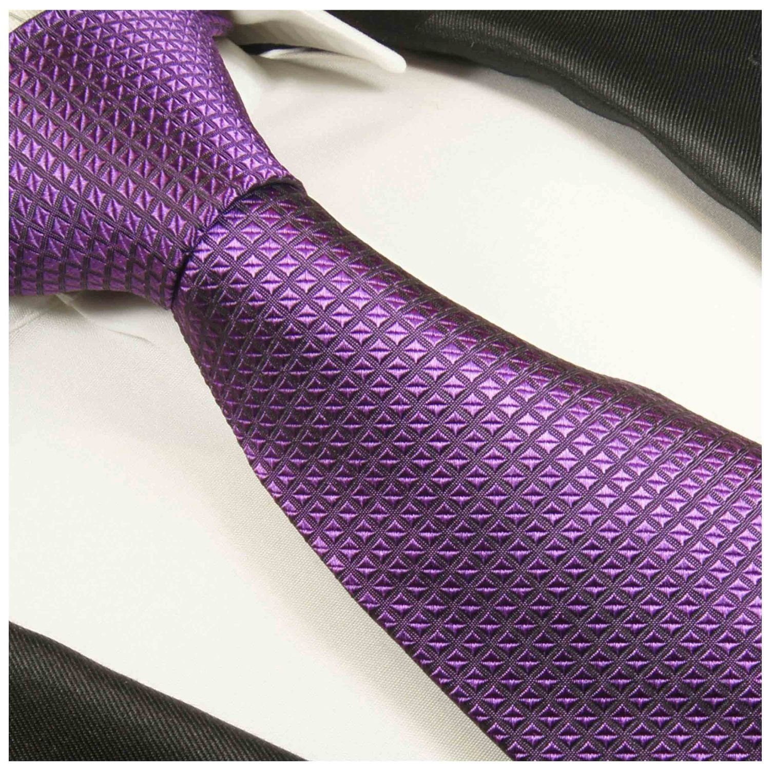 Seide Tuch 2022 (6cm), Seidenkrawatte lila Schmal 100% Krawatte Waffelmuster uni mit violett Einstecktuch) Krawatte modern 2-St., Herren mit Paul Malone (Set,
