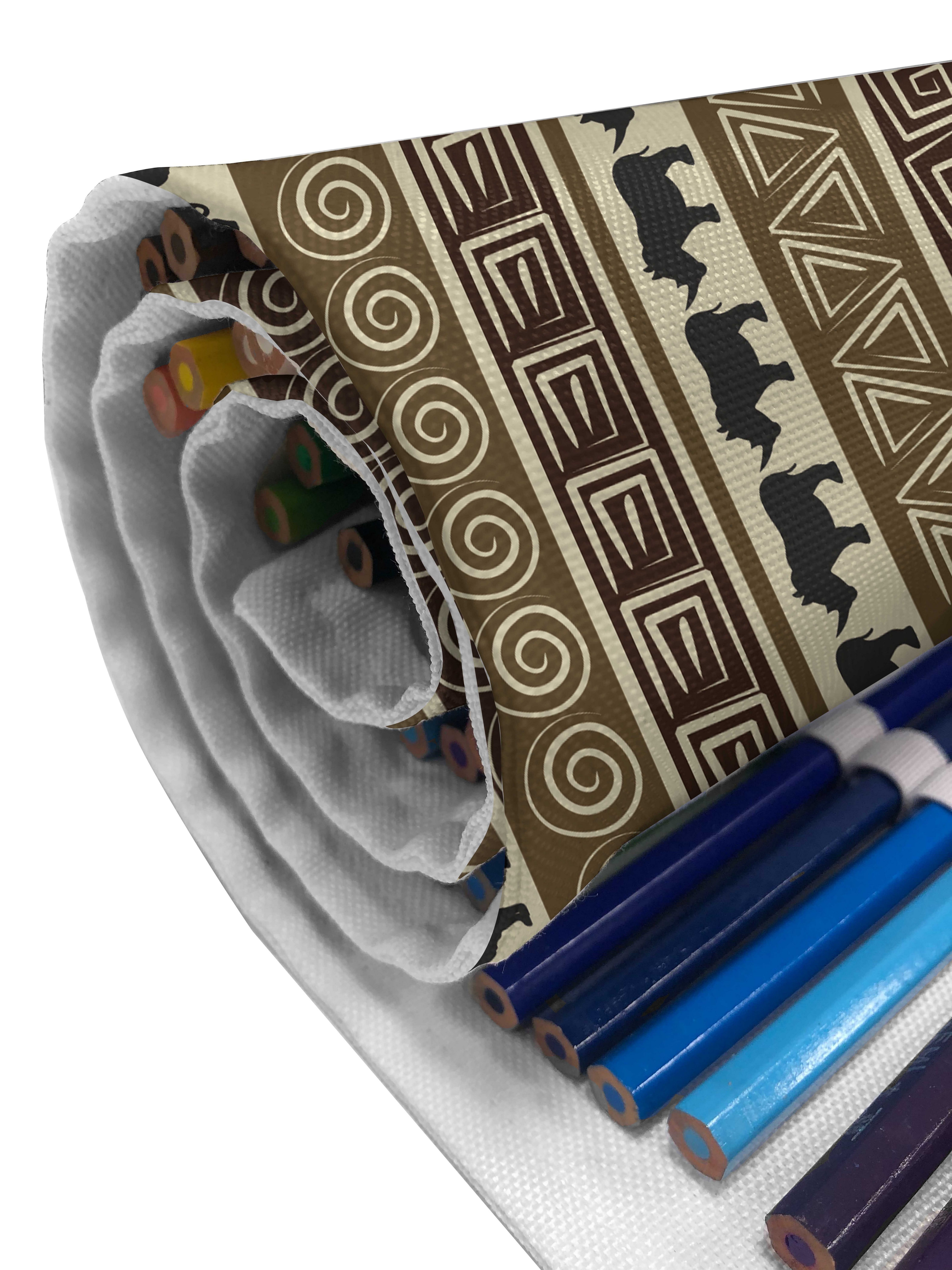 Schwarz und tragbar Afrika Tiere und langlebig Stiftablage Abakuhaus Braun Geometrisch Theme Federmäppchen Organizer, Stripes Segeltuch