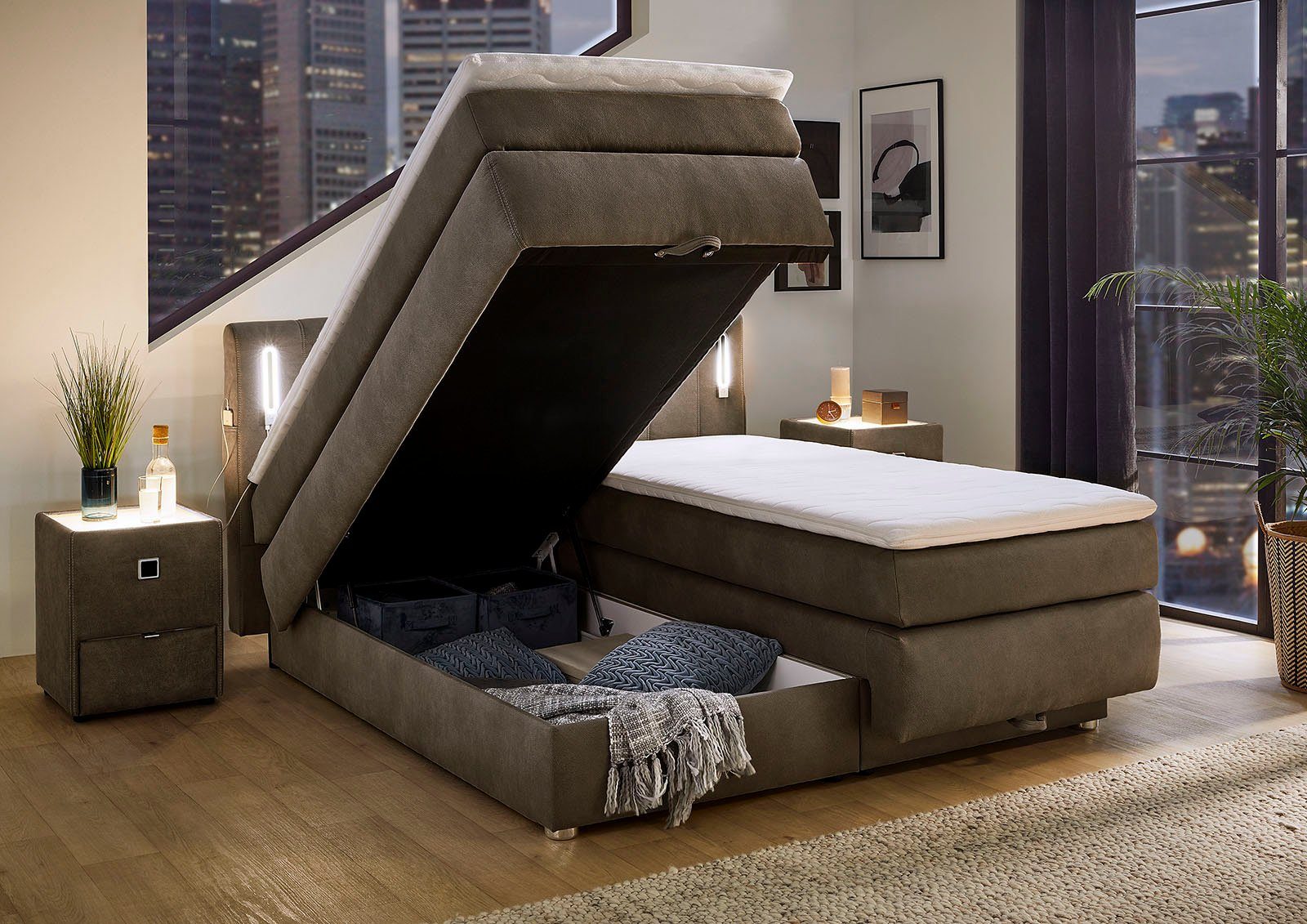 Jockenhöfer Gruppe Boxspringbett Kati erhältlich in der Größe 180x200cm, mit Topper, Bettkasten und höhenvariablen Kopfteil (96 cm - 108 cm)