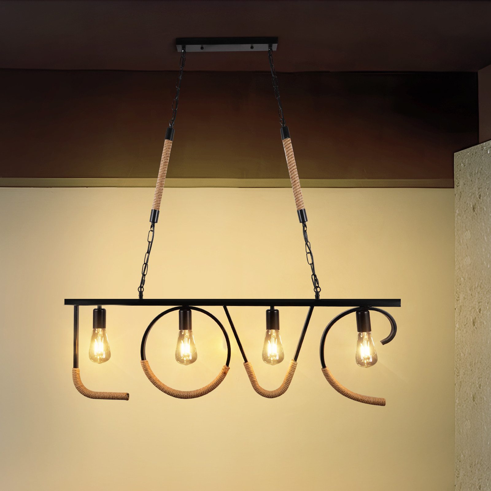 BlingBin Люстры Hängeleuchte Esstisch 4-Flammige,Industrial Pendelleuchte, DIY, ohne Leuchtmittel, Esszimmerlampe hängend, E27 Fassung