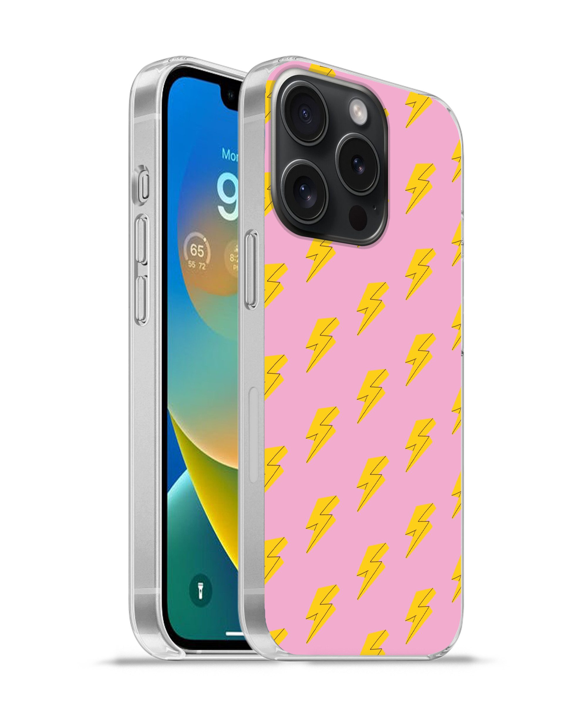 MuchoWow Handyhülle für Apple iPhone 15 Pro Blitze - Muster - Gelb - Rosa, Smartphone-Bumper, Print, Handy Schutzhülle Dünn