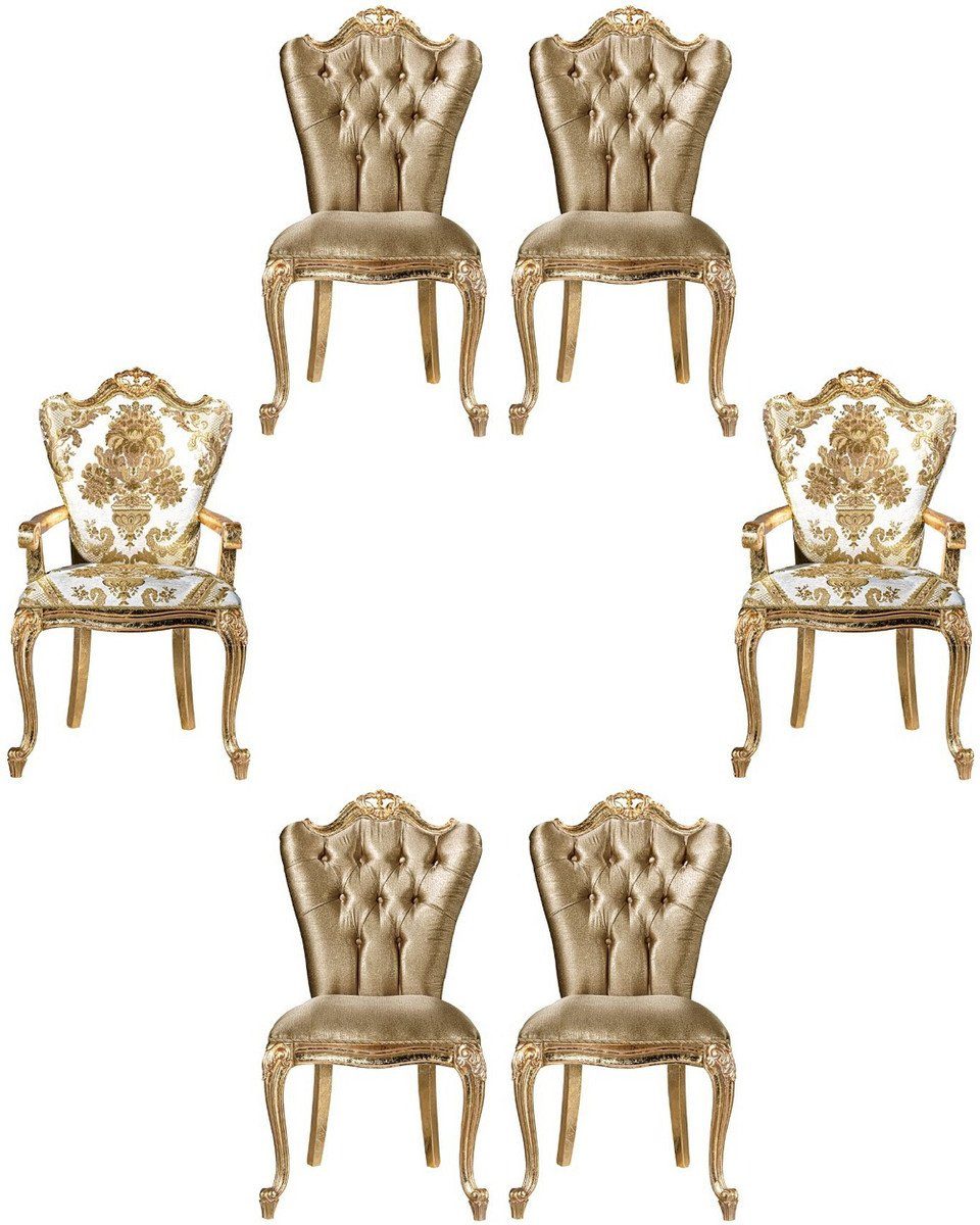 Casa Padrino Esszimmerstuhl Luxus Barock Esszimmerstuhl Set Weiß / Gold - 6 handgefertigte Küchen Stühle im Barockstil - Barock Esszimmer Möbel - Edel & Prunkvoll