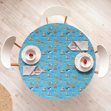 Abakuhaus Tischdecke Rundum-elastische Stofftischdecke, Leben im Meer Boote und Leuchtturm