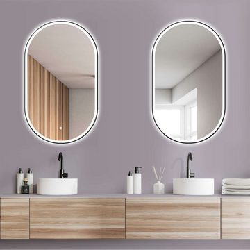 HOKO Badspiegel LED Design Wandspiegel Oval + LED Wechsel (Warmweiß-Kaltweiß-Neutral. Licht mit Touch Schalter und mit Wandschalter einschaltbar. Memory-Funktion.IP44, 5mm HD Glass, 45x75cm;50x90cm;60x100cm)