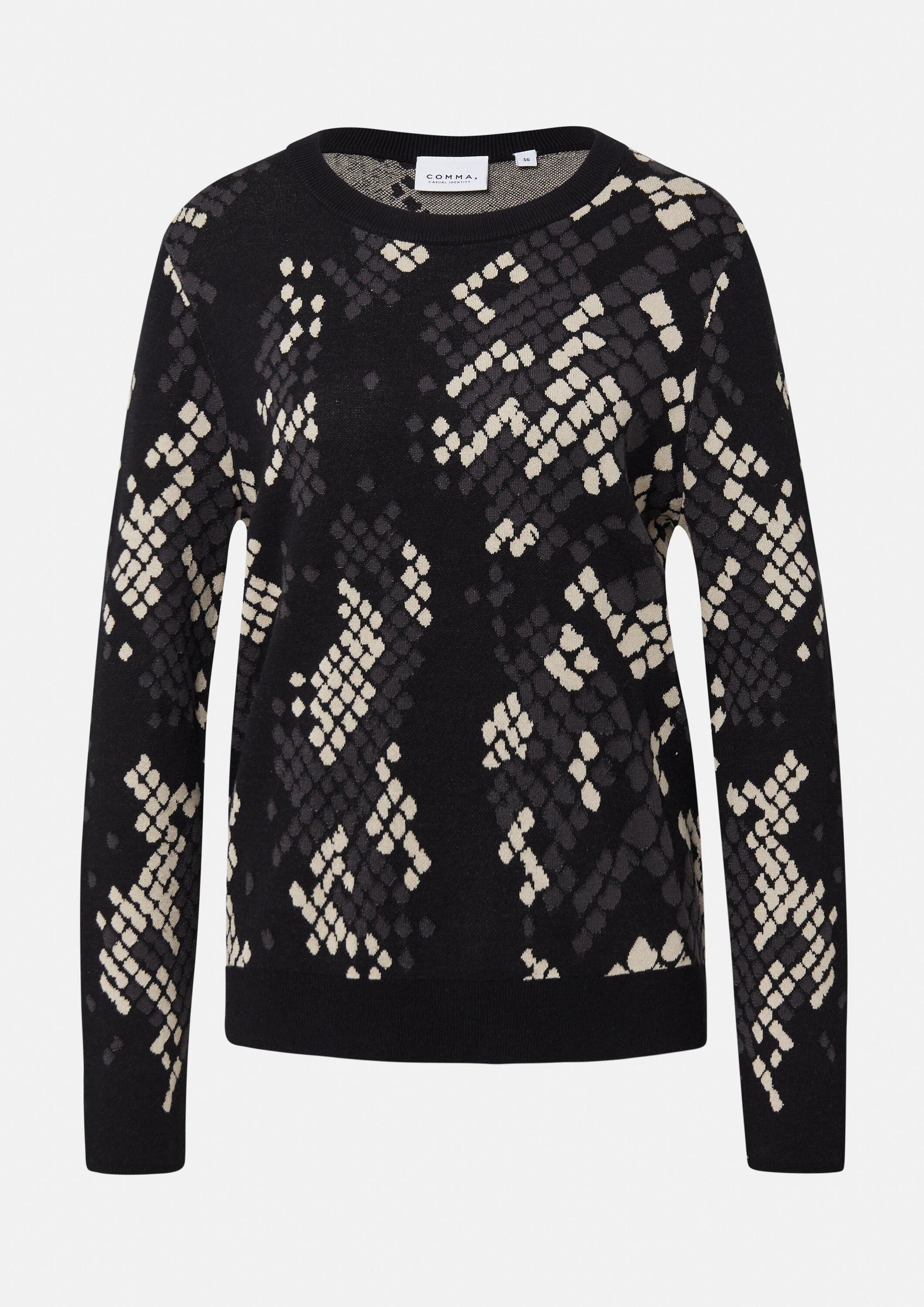 comma Longpullover Strickpullover Feinstrickpullover mit Jacquard-Muster