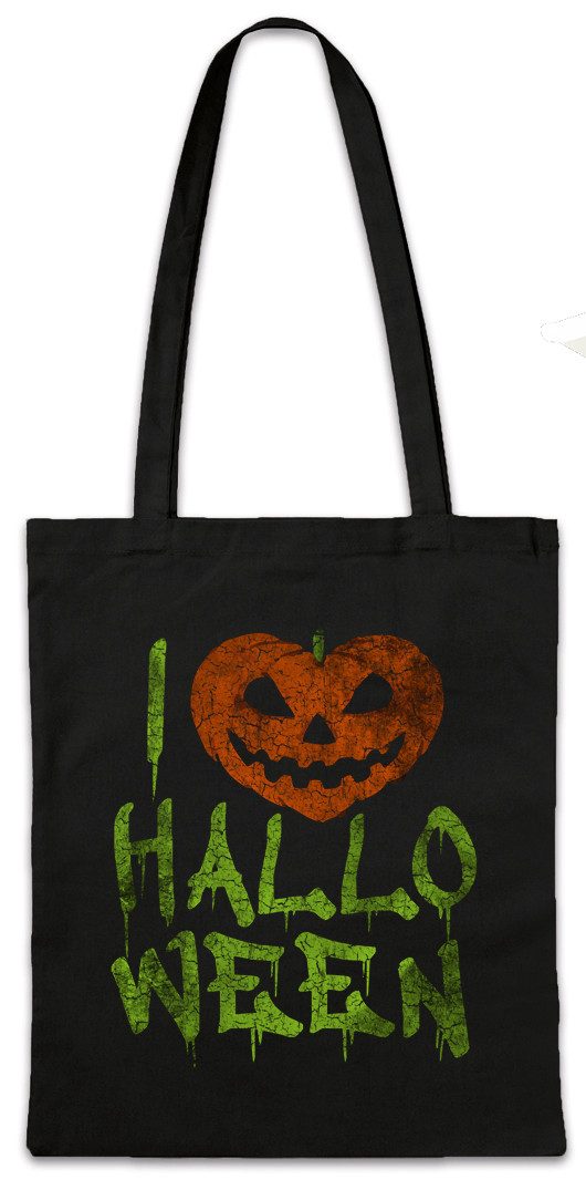 Beuteltasche I Love Halloween Stofftasche Kürbis Gesicht Laterne Samhain Pumpkin