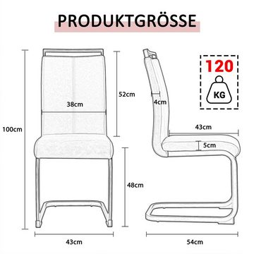 XDeer Freischwinger 4 Set Moderne Esszimmerstühle Eleganter Stuhl, Rücklehne aus PU Kunstleder Gepolstert Side Chair Hellgrau